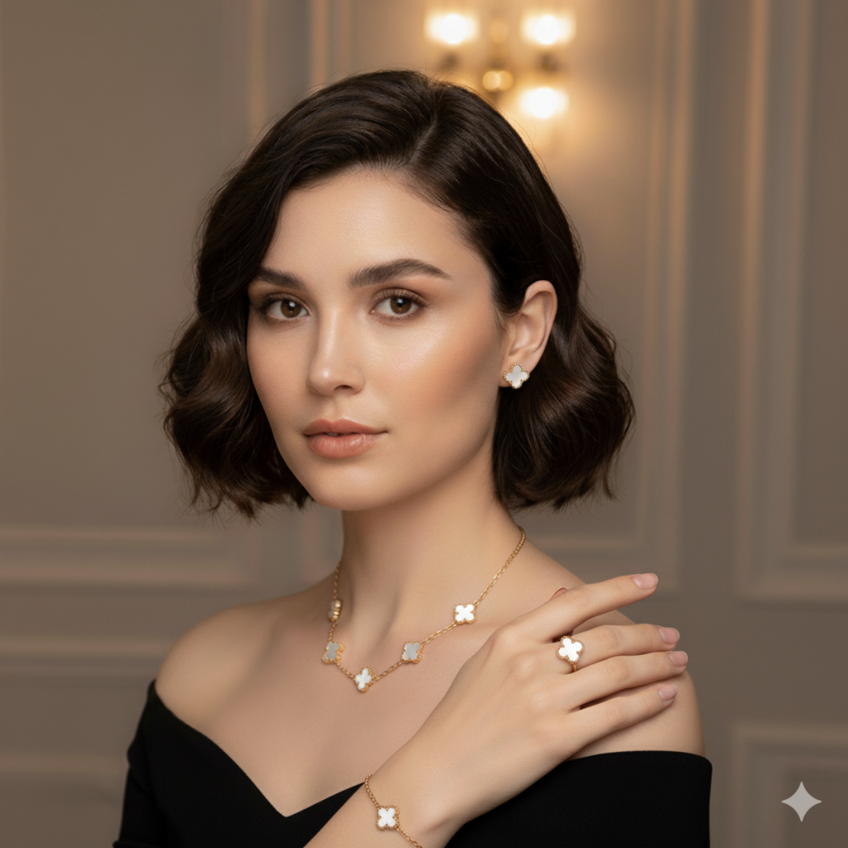 Anti tarnish White Clover Combo Set