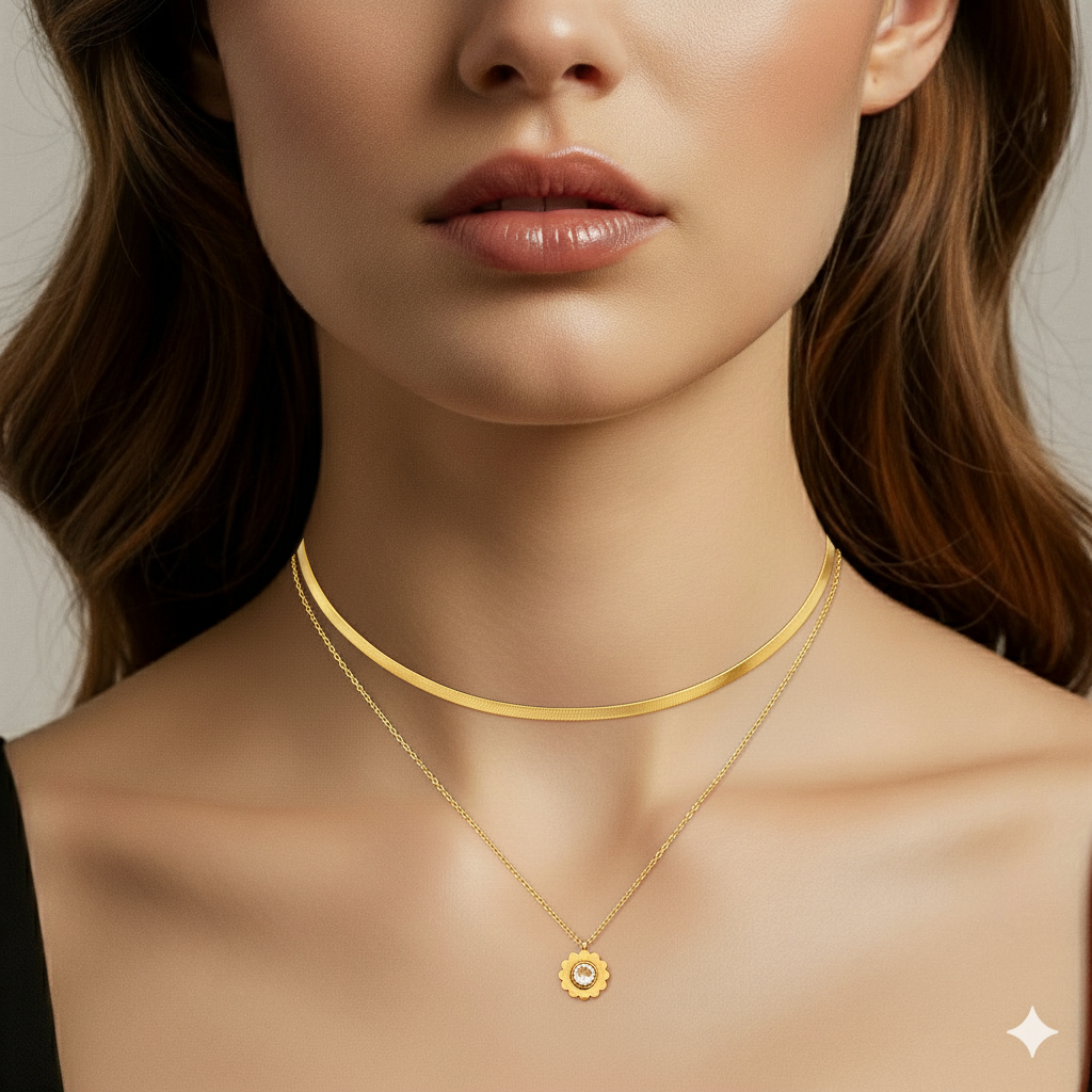 18k Gold Plated Double Chain Diamond Pendant