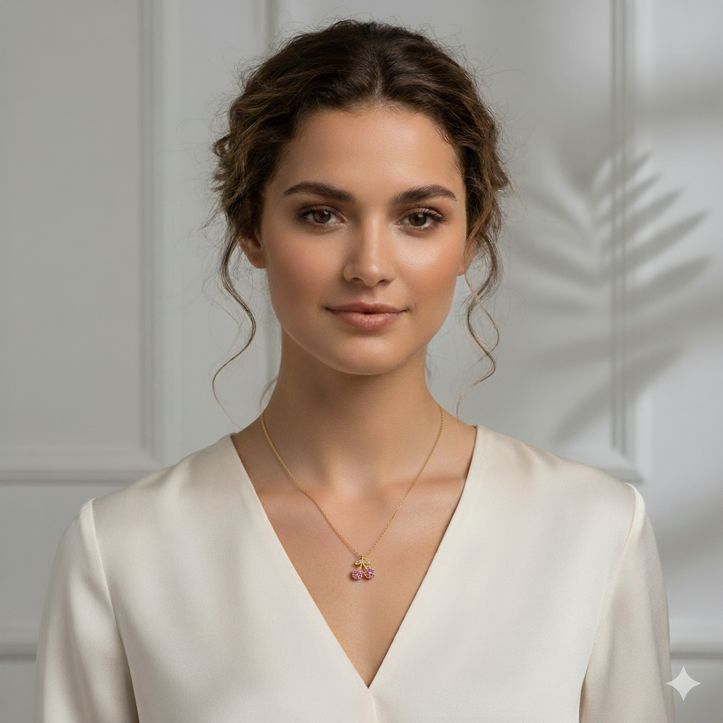 18k Gold Plated Cherry Chain Pendant