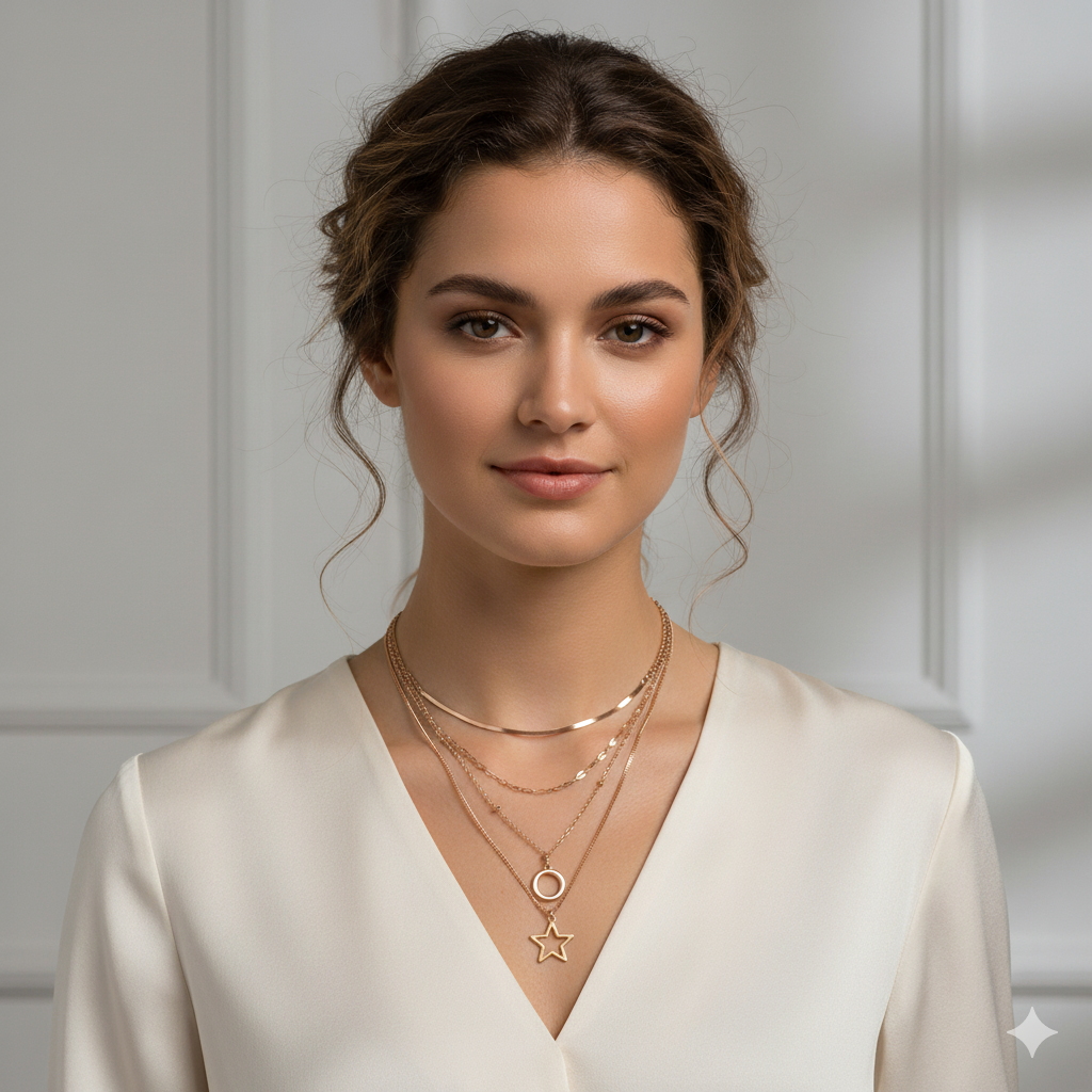 18k Gold Plated 4 Layer Star Chain Pendant