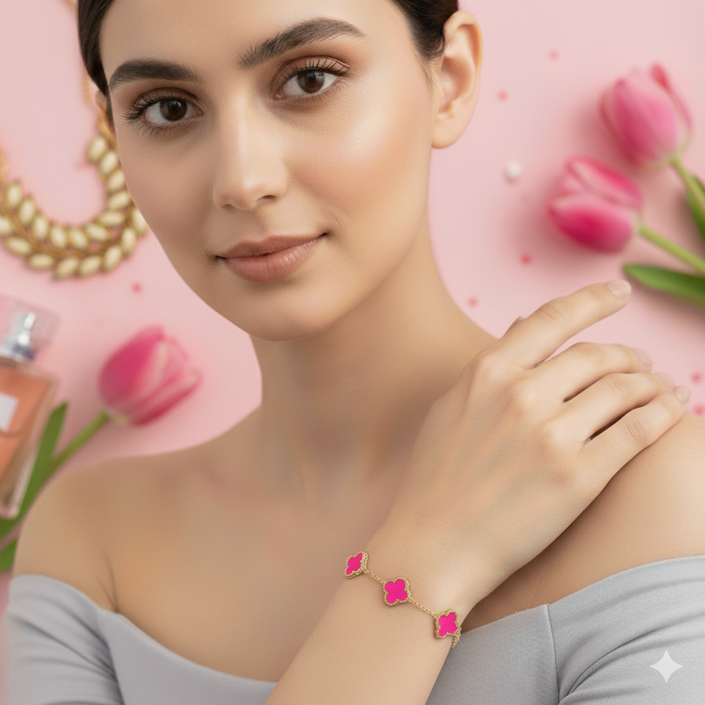 Anti Tarnish Pink Clover Bracelets