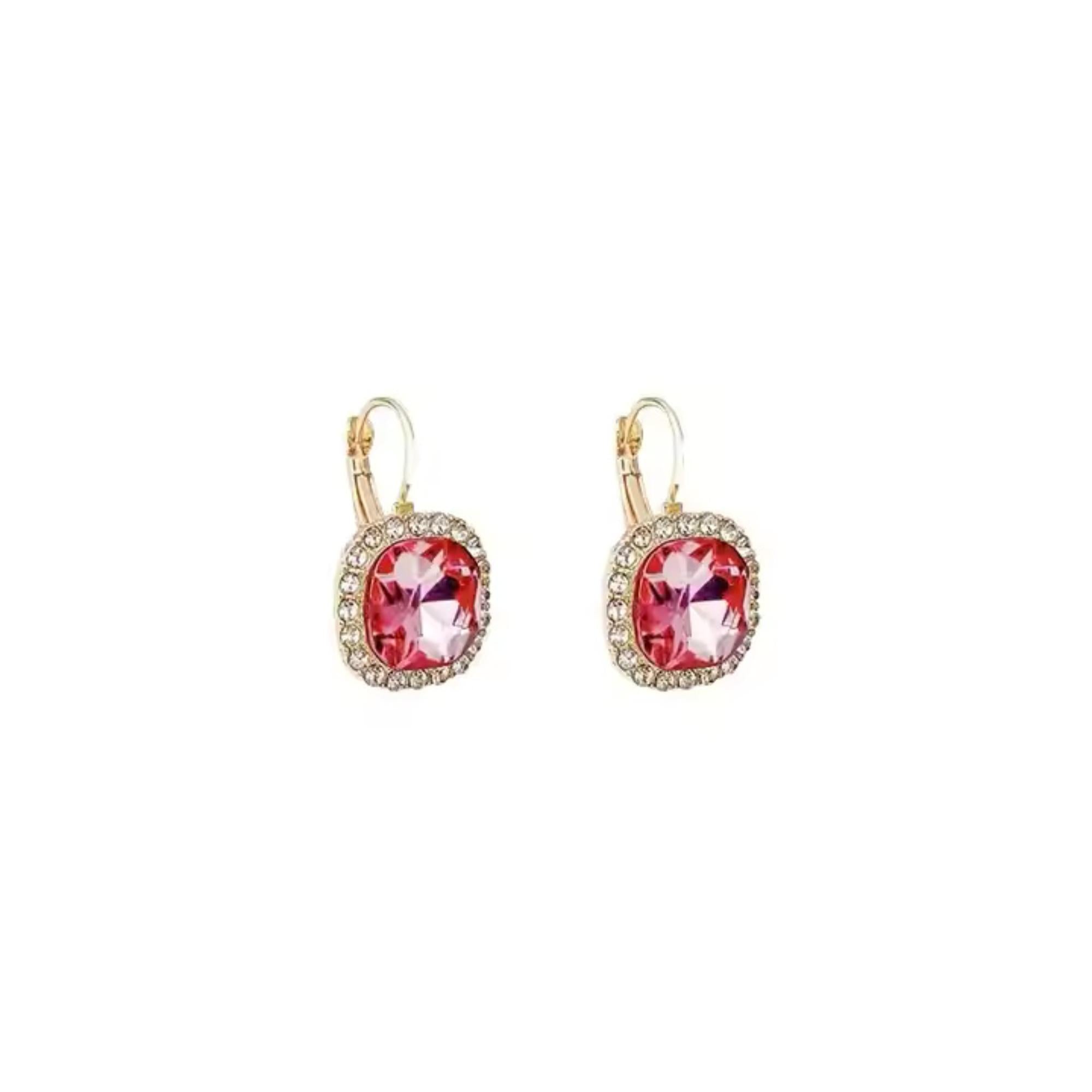 Gold Plated Pink Cubic Zirconia Drop Hook Earring for Women and Girls