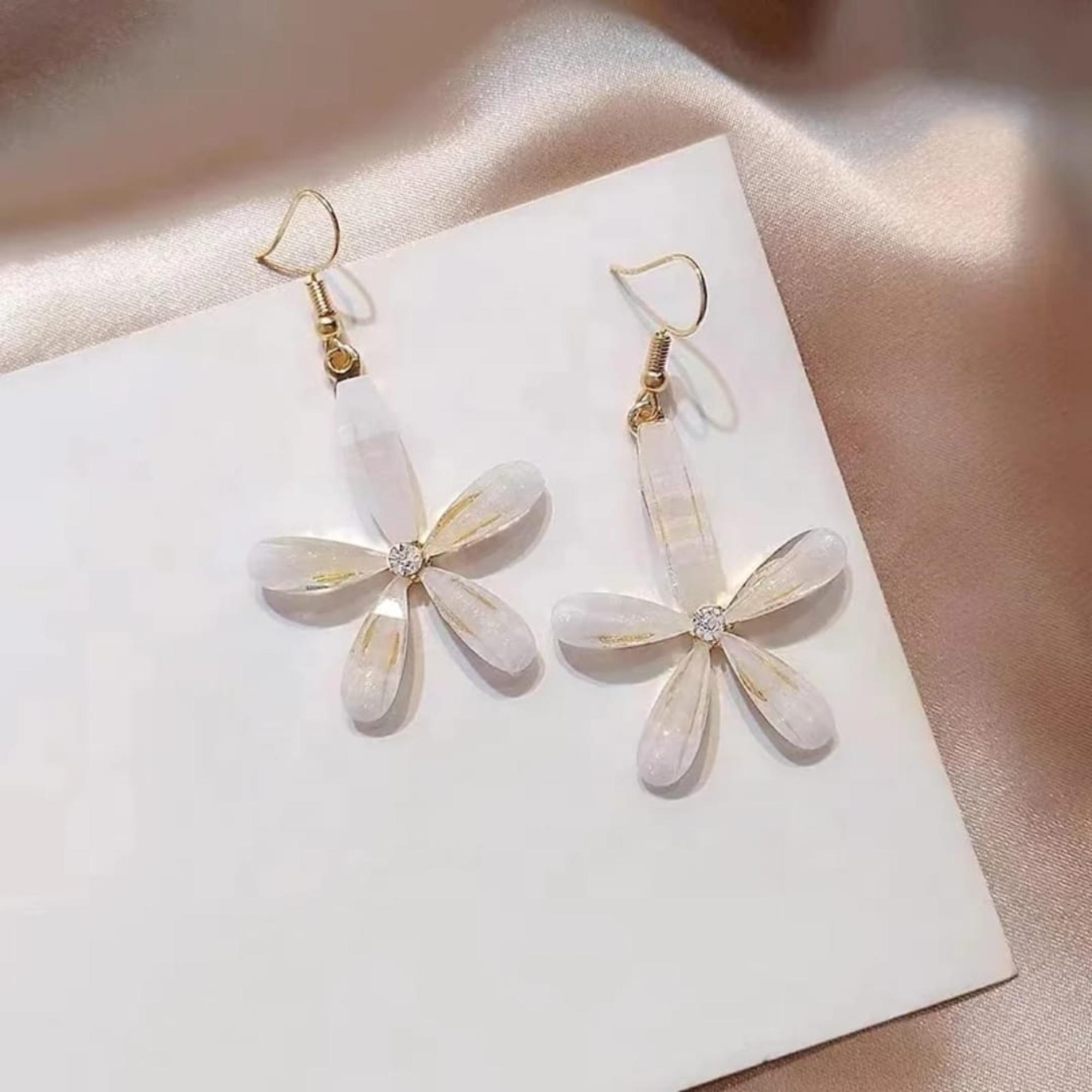 Enmode Latest Stylish Crystal Gold-toned Flower Drop Earring for Women and Girls