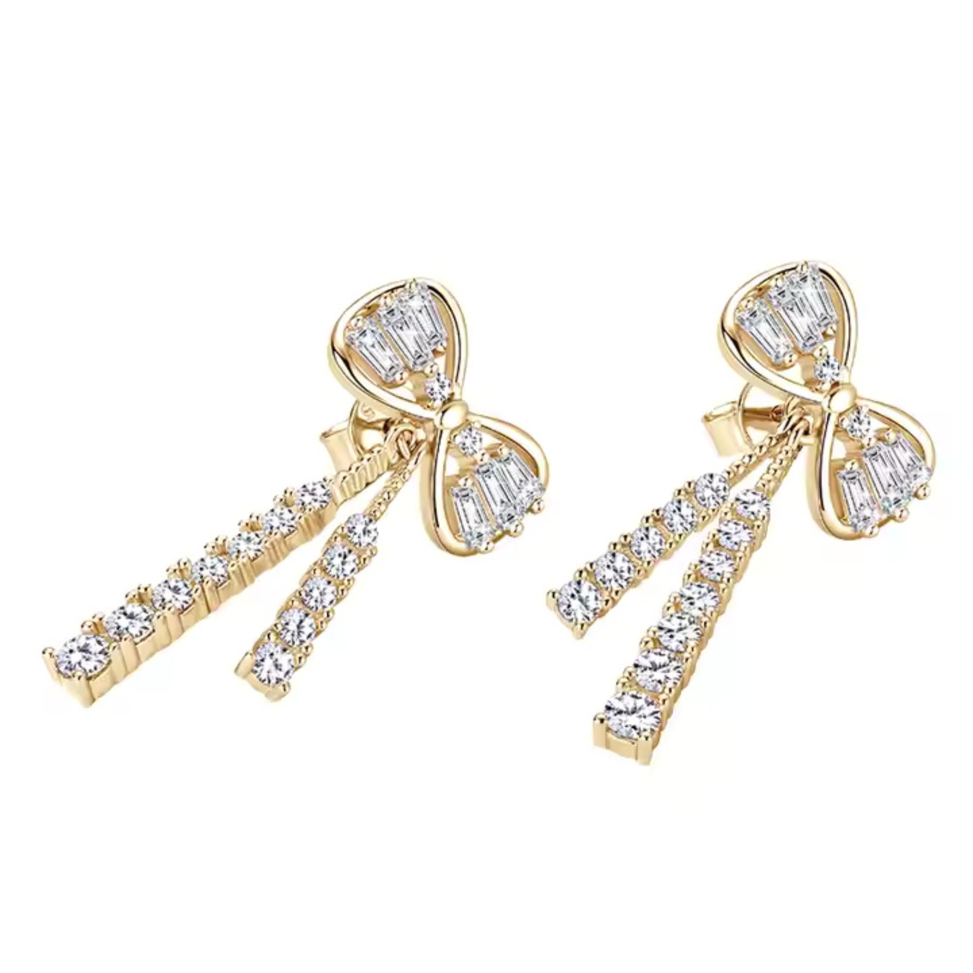 Enmode Latest Stylish Crystal Bowknot Cubic Zirconia Drop Earring for Women and Girls