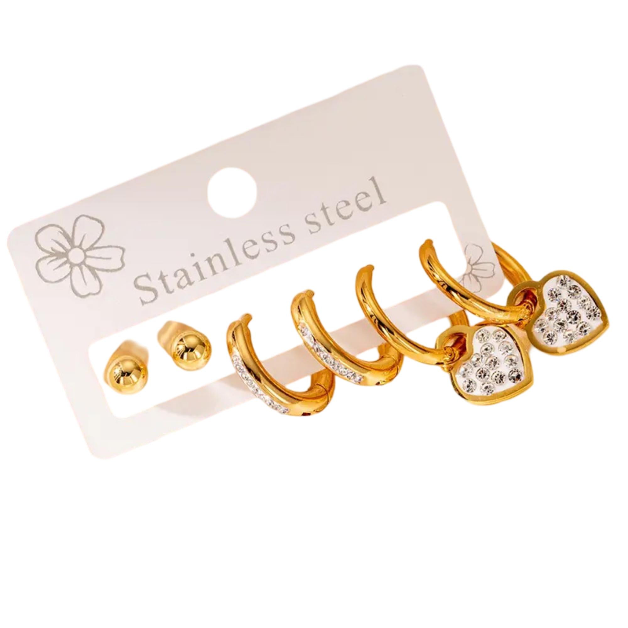 6 Pairs Tiny Stud in One Set Rhinestone Pearl Rose Flower Small Heart Earring for Women and Girls