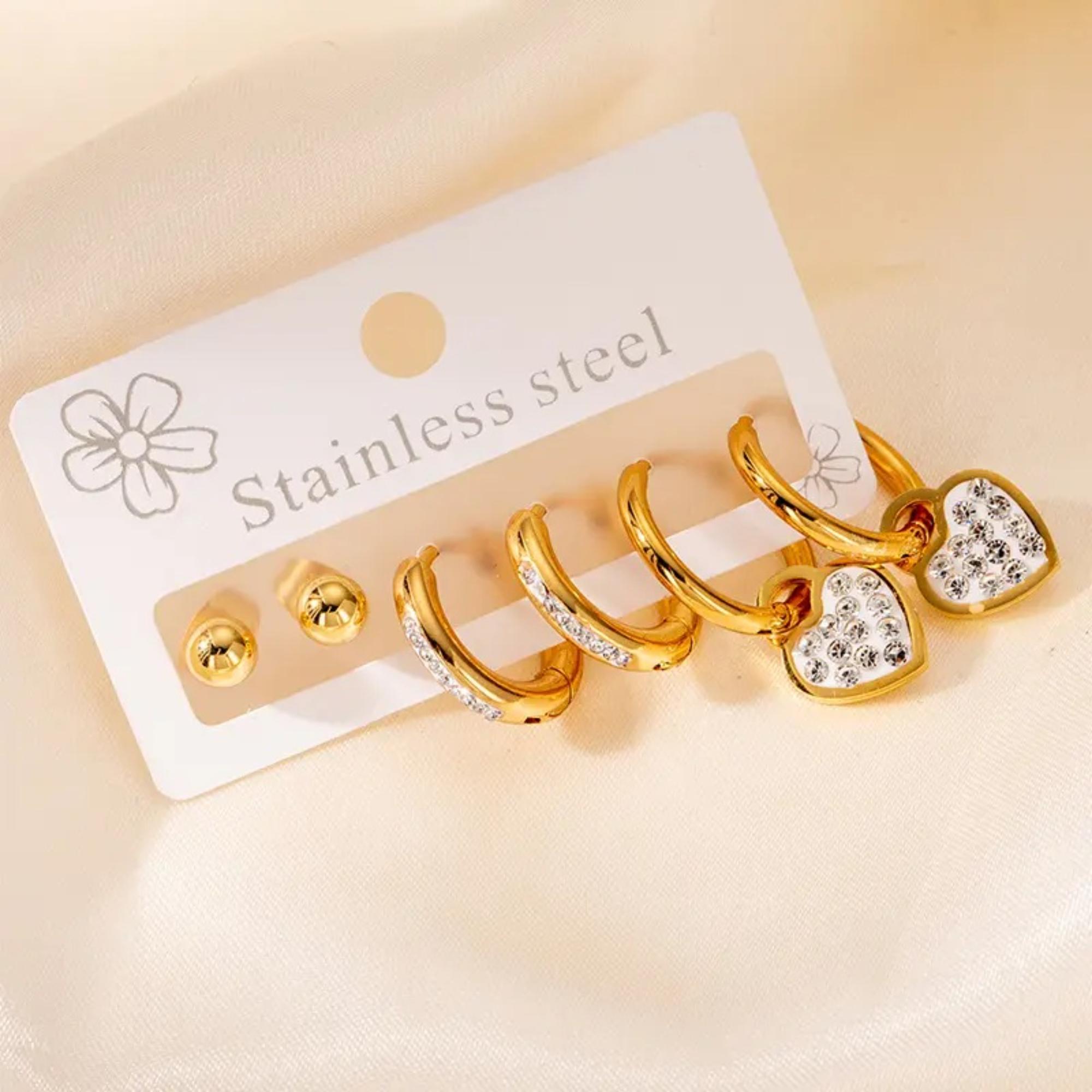 6 Pairs Tiny Stud in One Set Rhinestone Pearl Rose Flower Small Heart Earring for Women and Girls