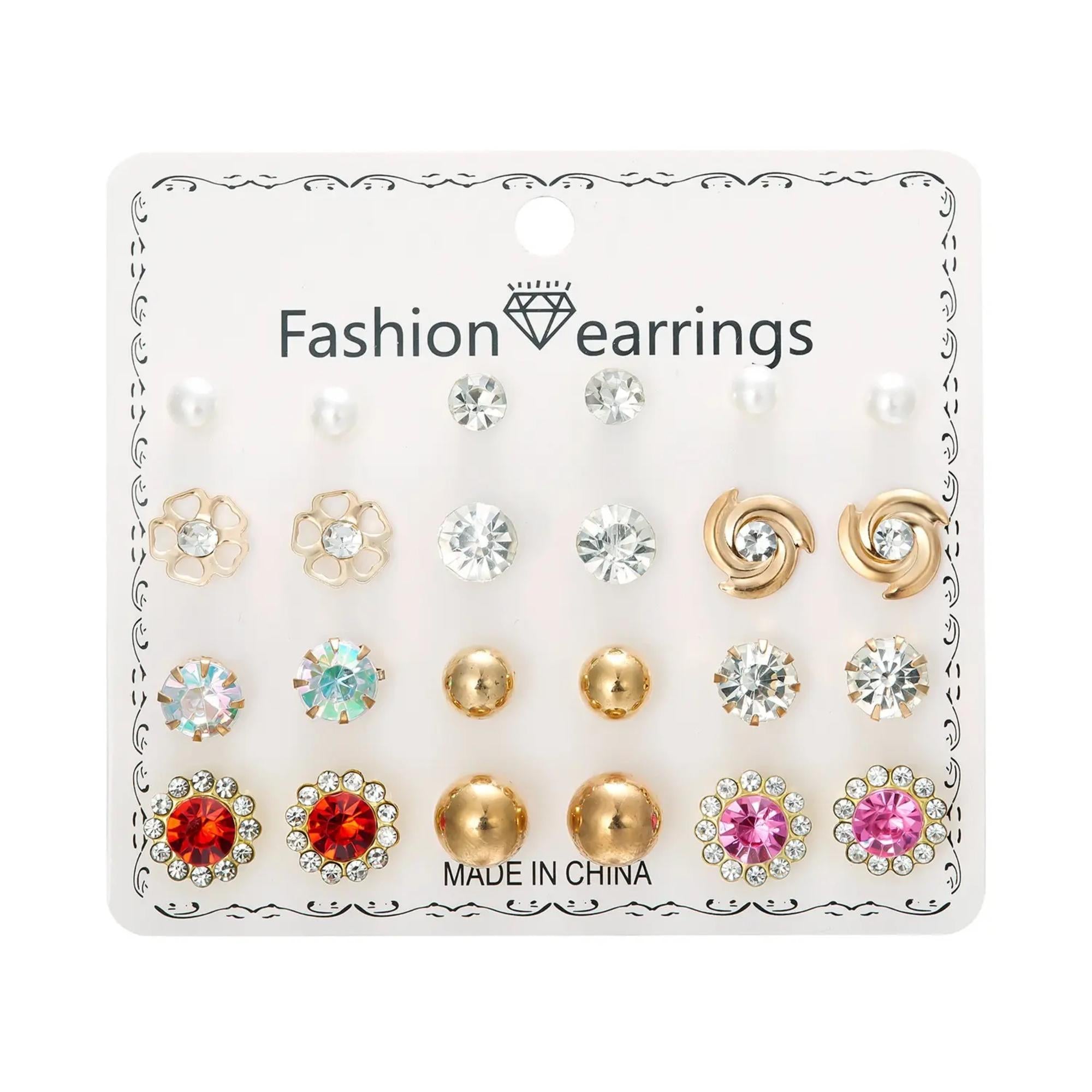 Anti-Tarnish 12 Pairs card stud Earring for Girls