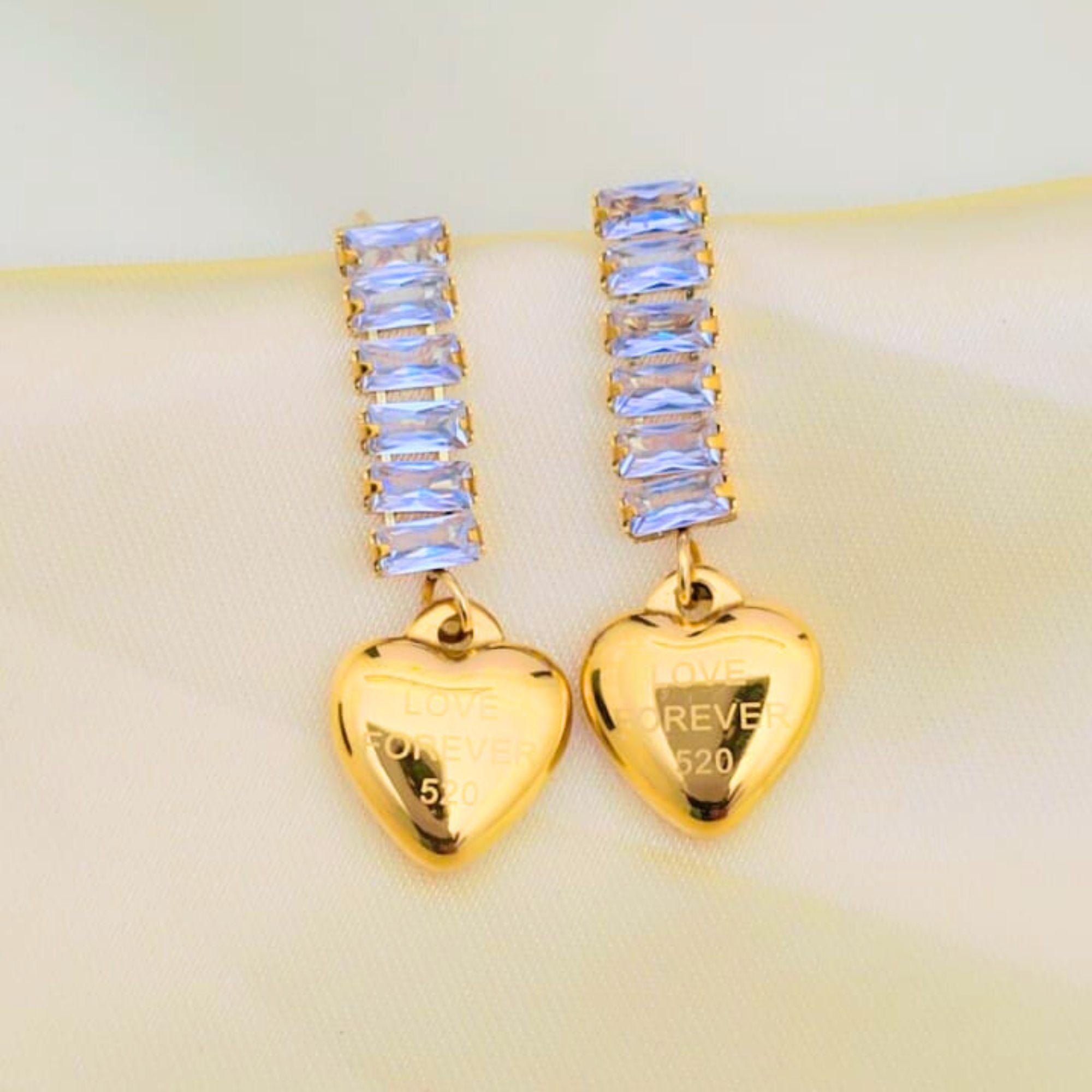 18k Gold Plated Stainless Steel Heart Drop Earring