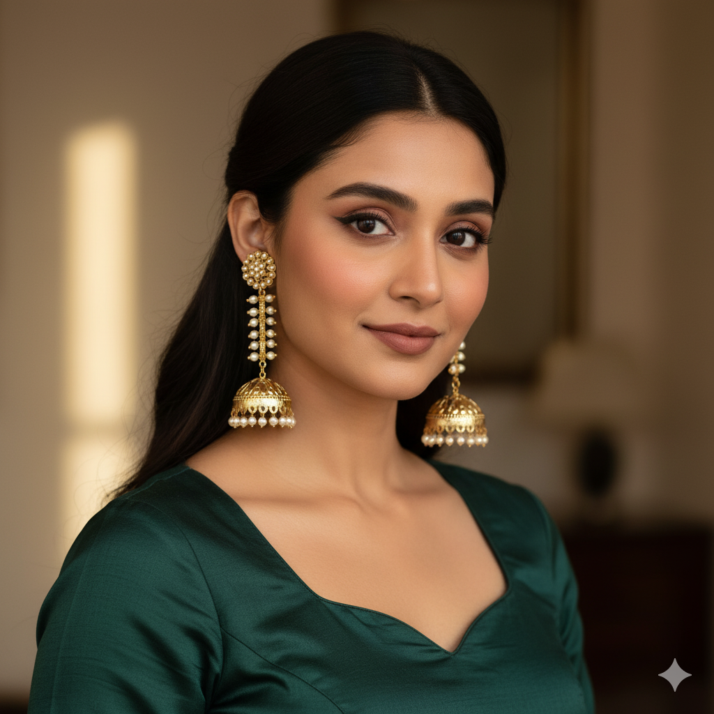 Gold Plated Ethnic Dome Shaped Pearl Jhumki Earrings for Weddings