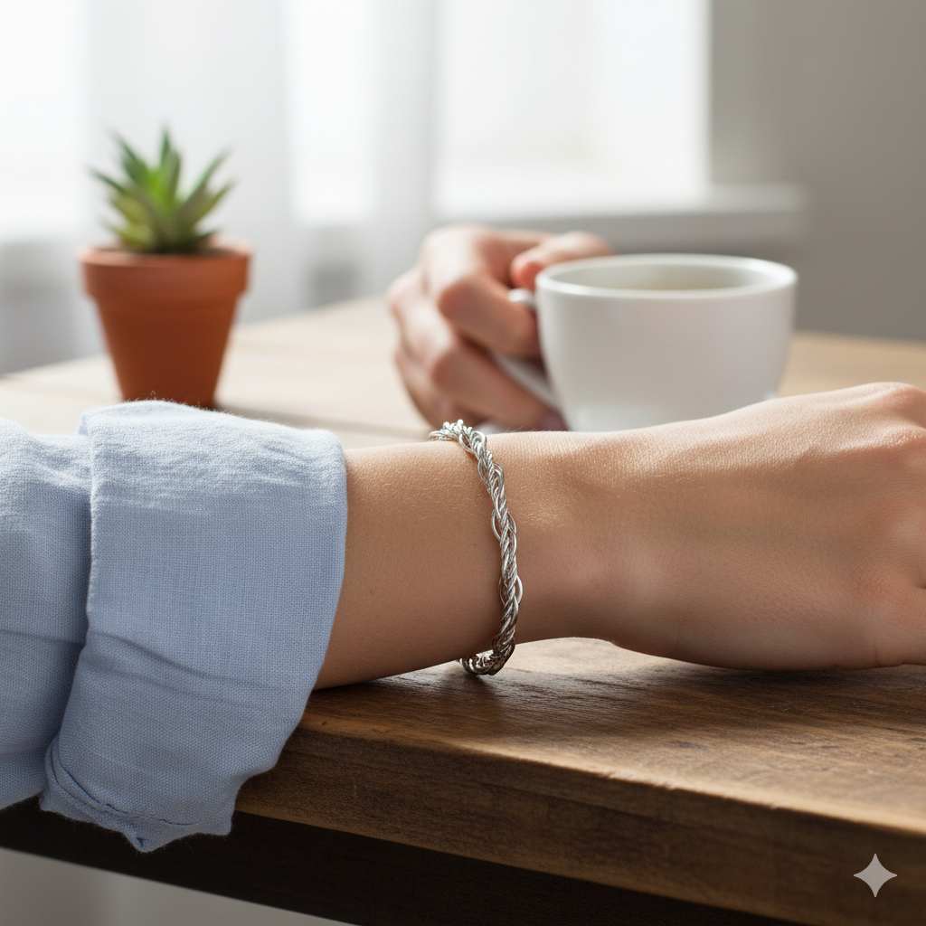 Elegant Silver Twisted Rope Design Open Cuff Bracelet