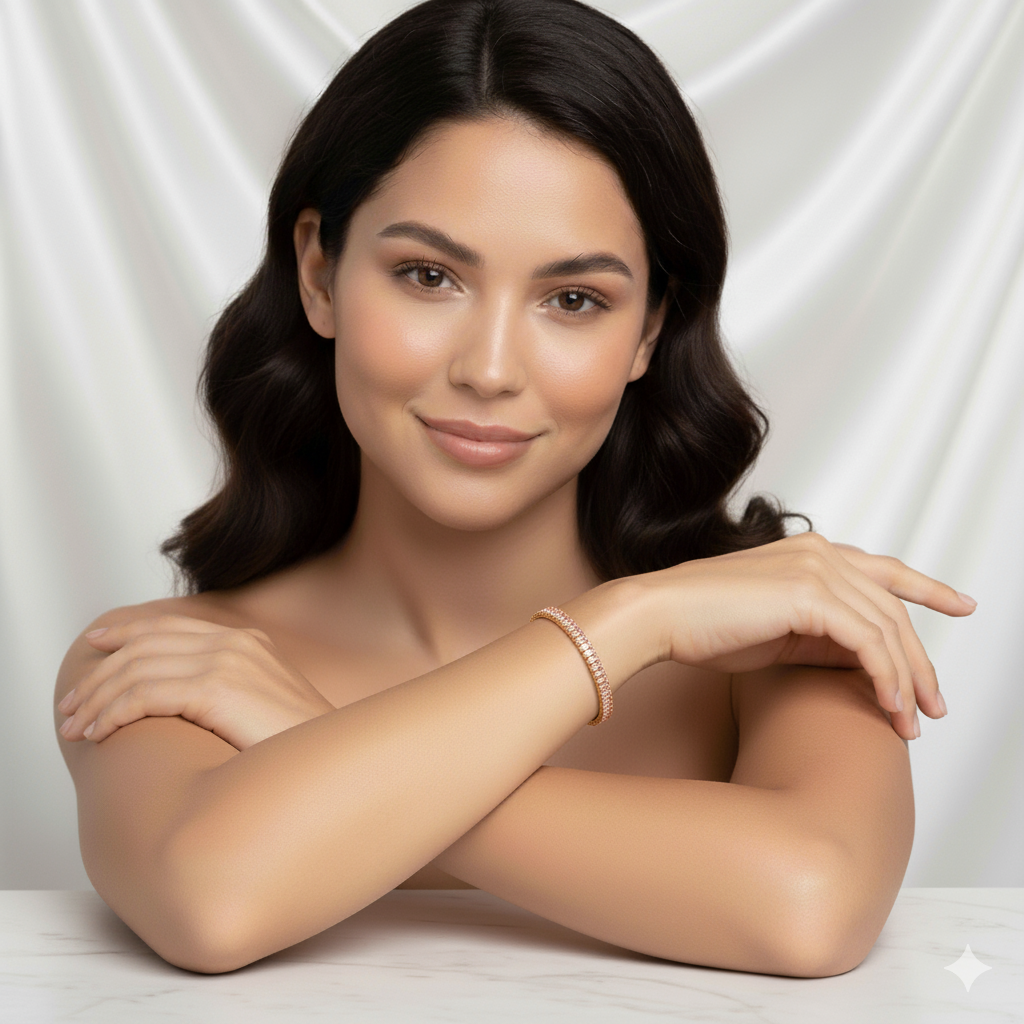 Gold-Plated Bracelet with Rose Pink Crystal Stones