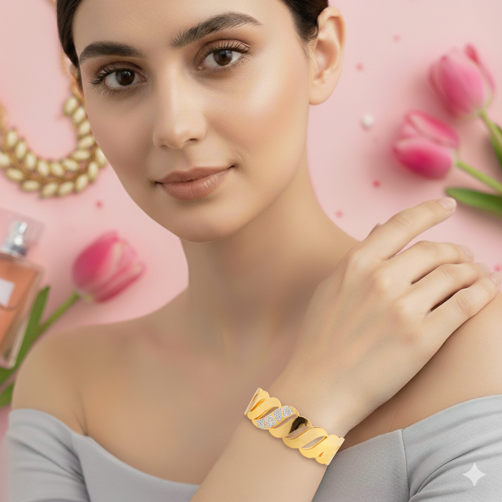 Gold Plated American Diamond Broad Bracelet