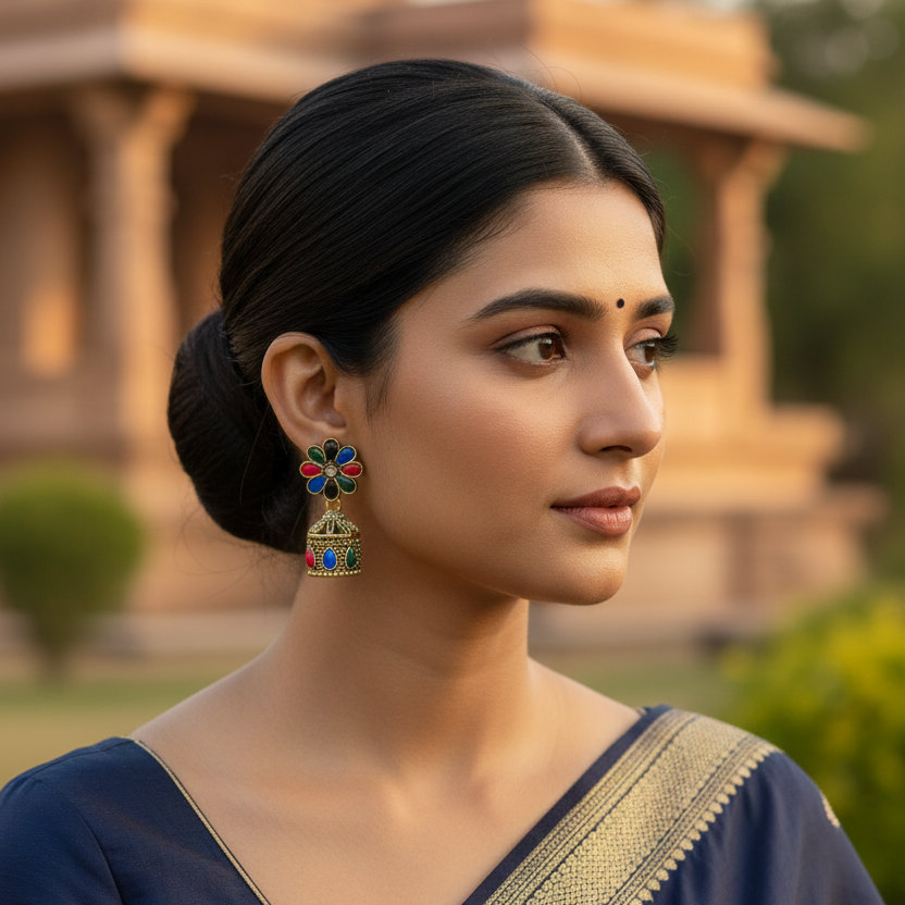 Oxidized Gold Plated small Jhumki Earrings for Girs and Women