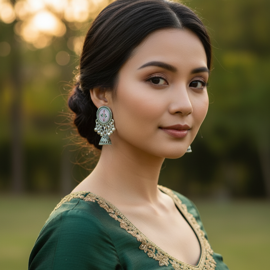 Oxidized Silver Plated Peacock drop earrings for girs and women