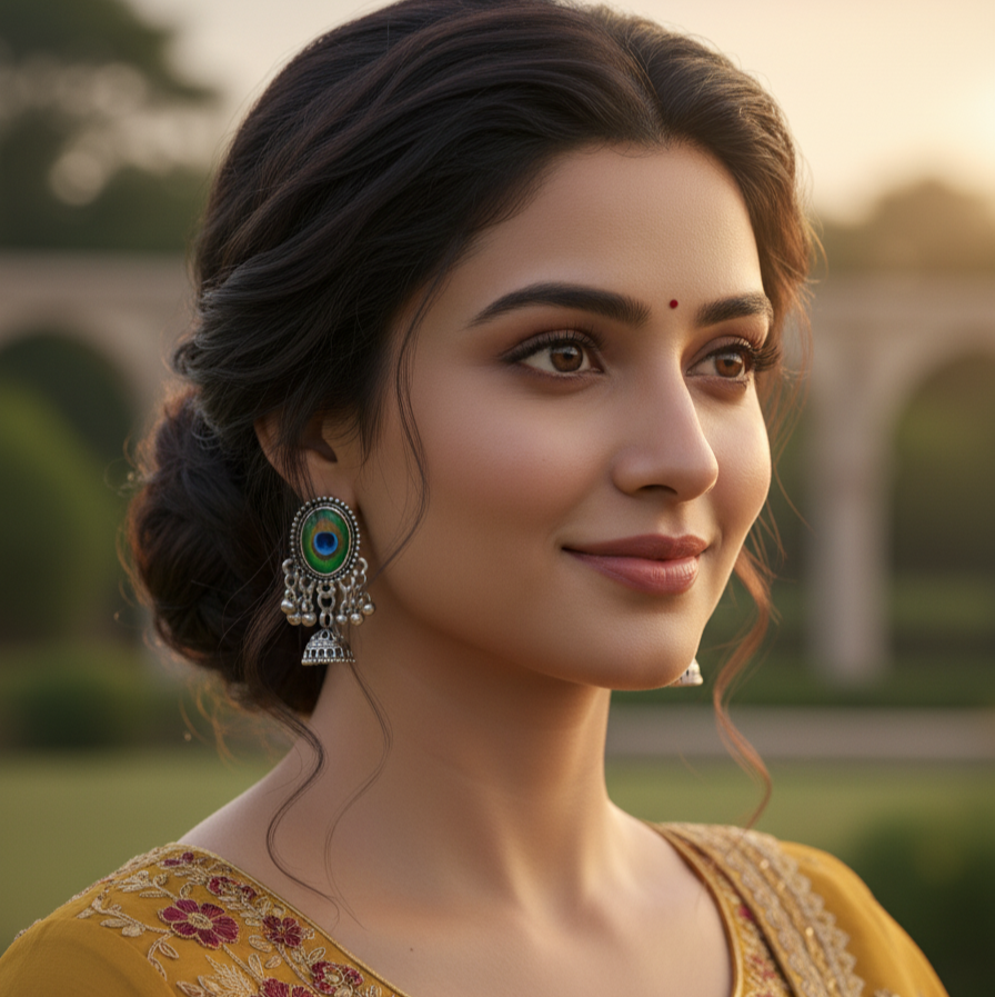 Oxidized Silver Plated Peacock drop earrings for girls and women