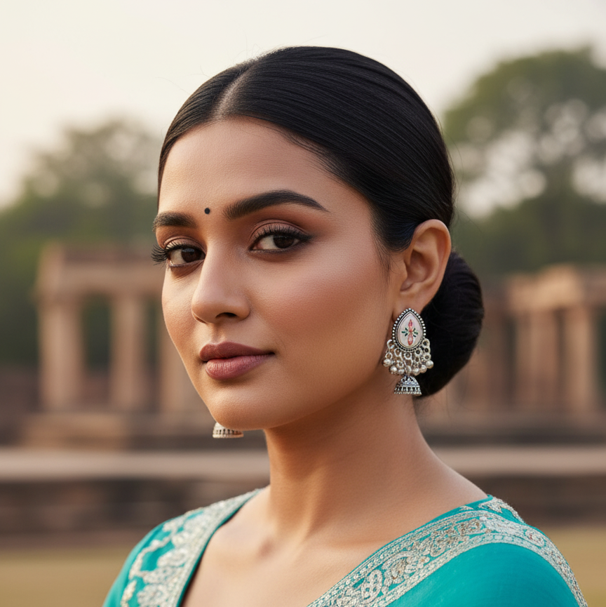 Oxidized Silver Plated Peacock drop earrings for girs and women