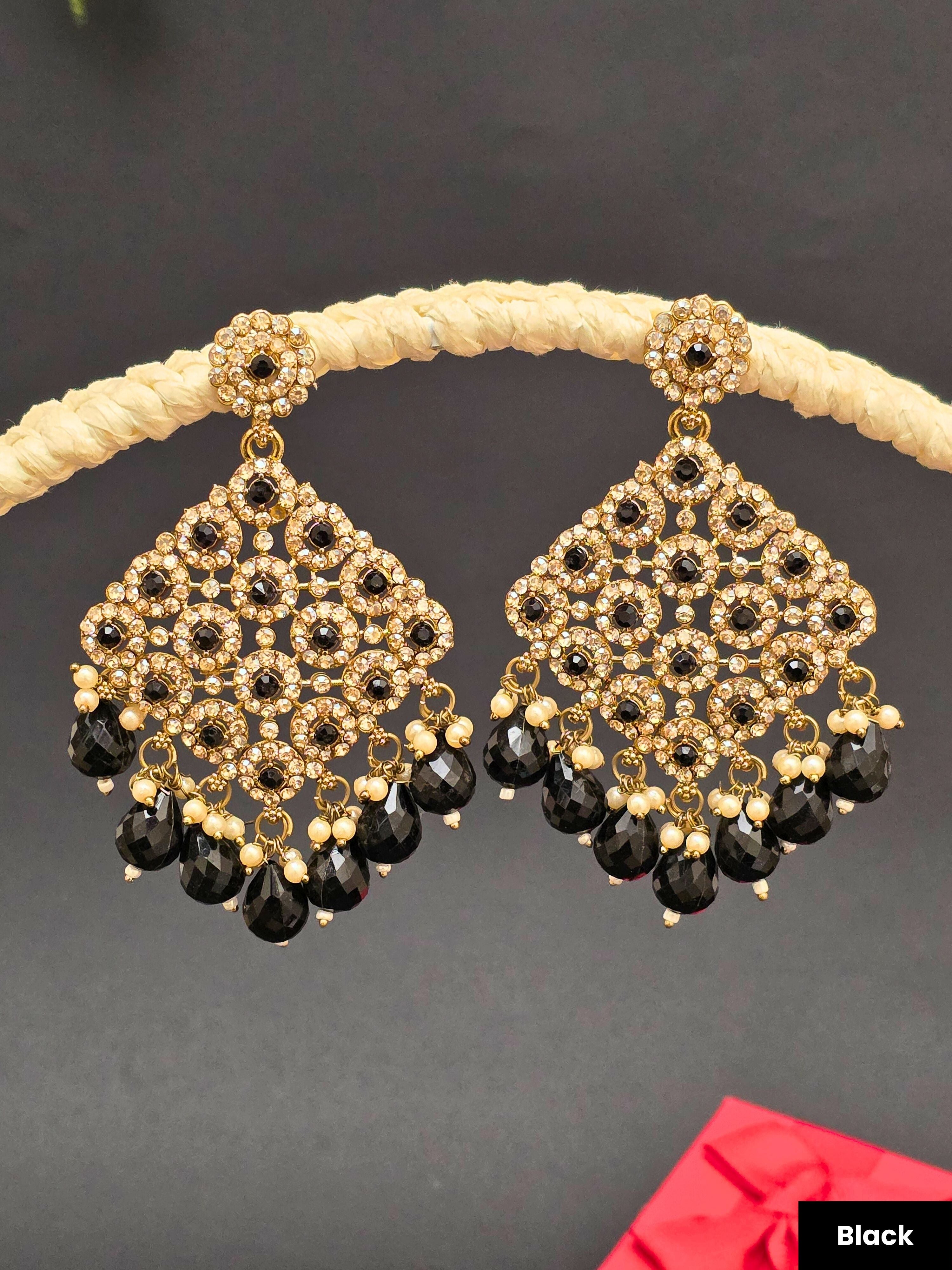 Gold Plated Long Ethnic Kundan Earrings