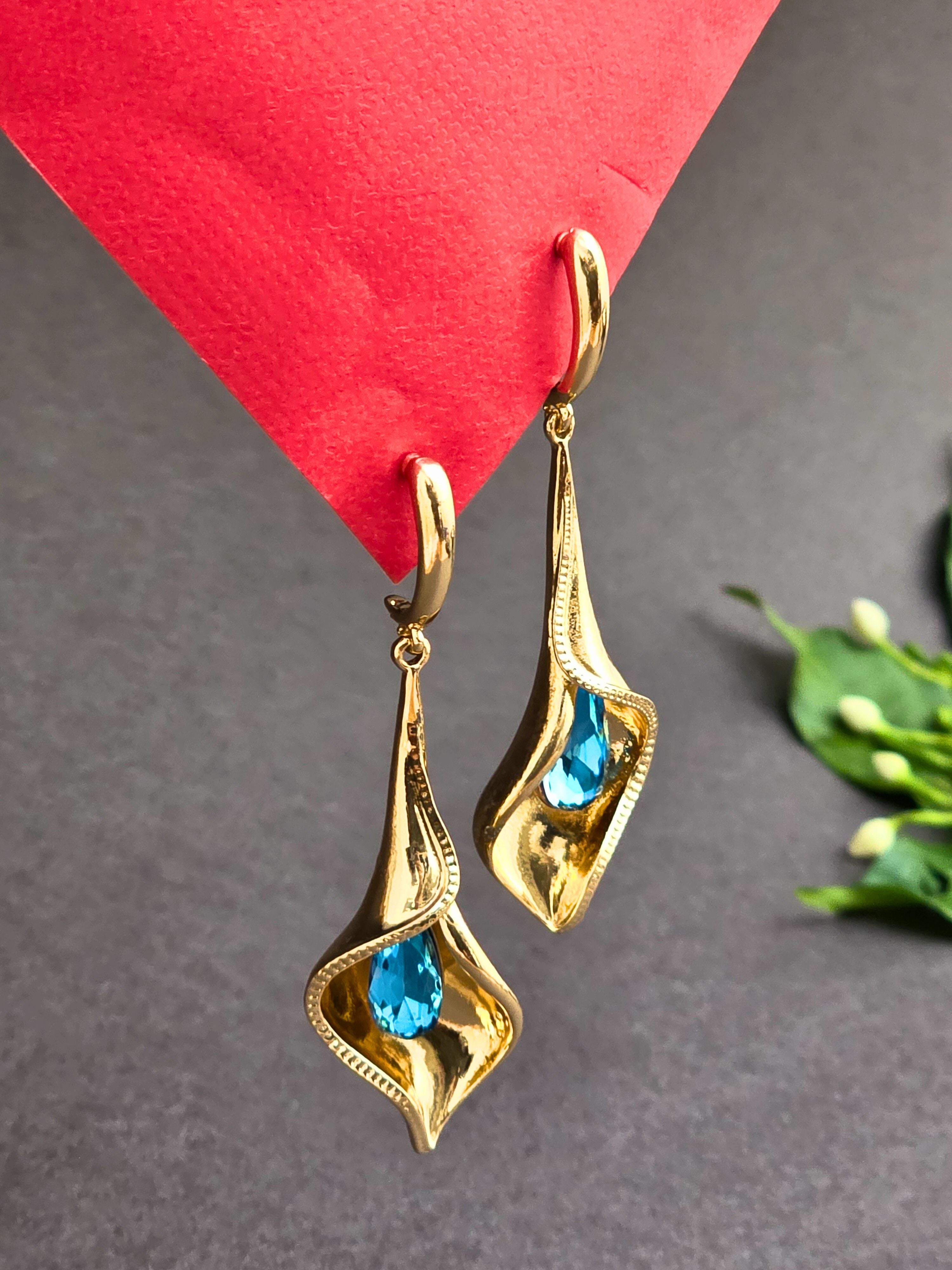 Golden Long Hanging Earrings for Party Look