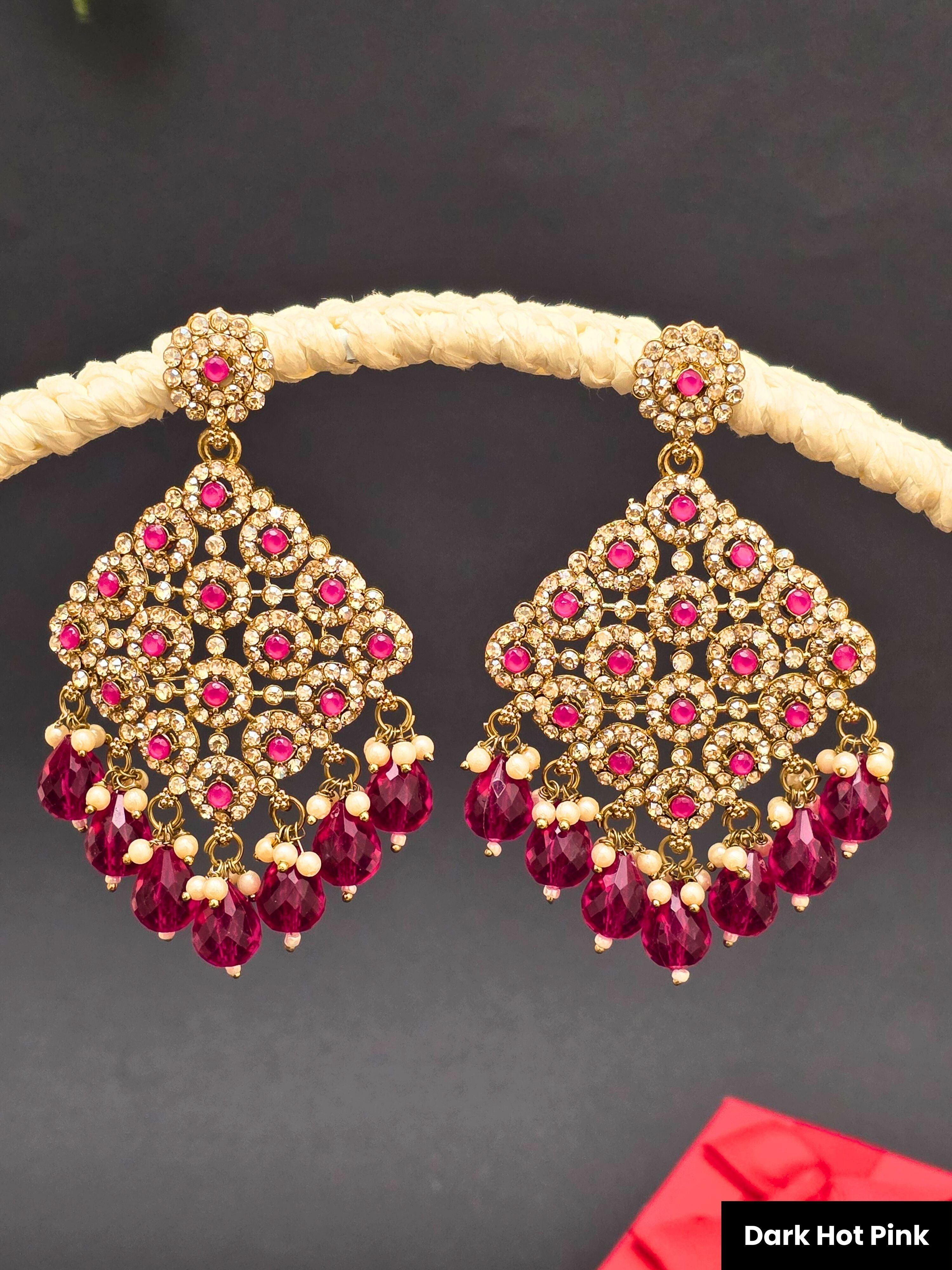 Gold Plated Long Ethnic Kundan Earrings