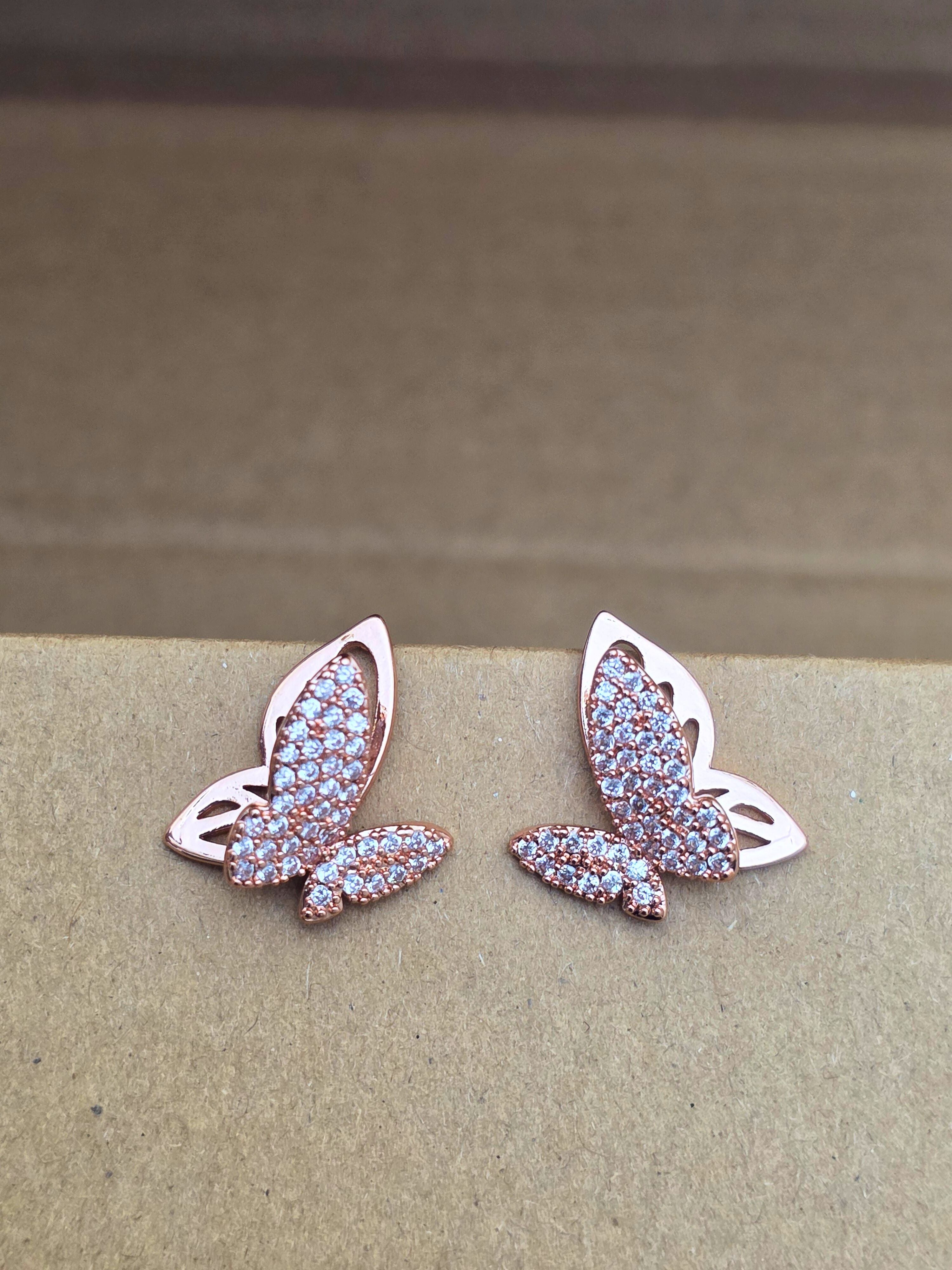 18k Rose Gold Butterfly Stud Earrings