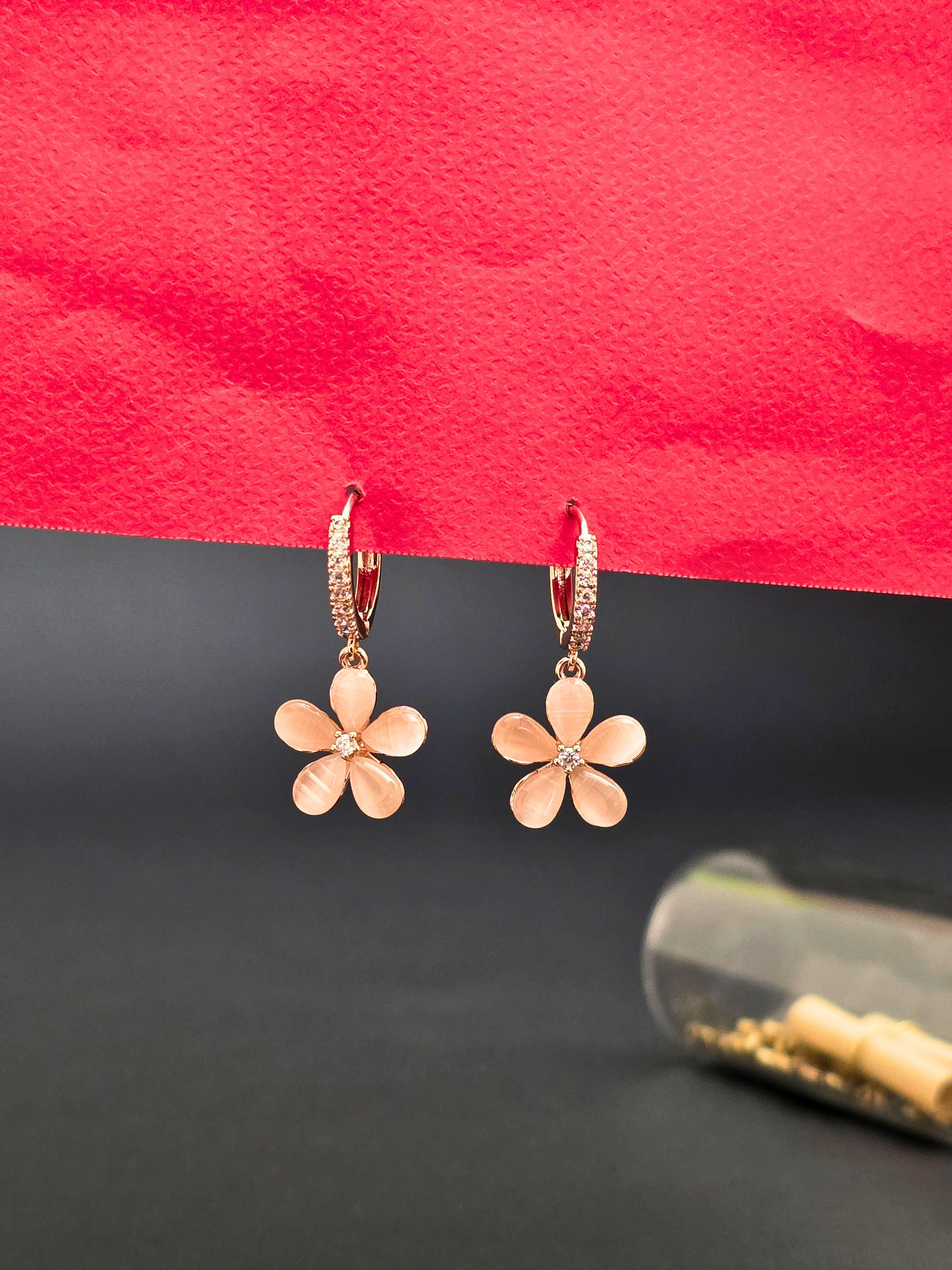 Floral Drop Earrings with Stone Embellishment