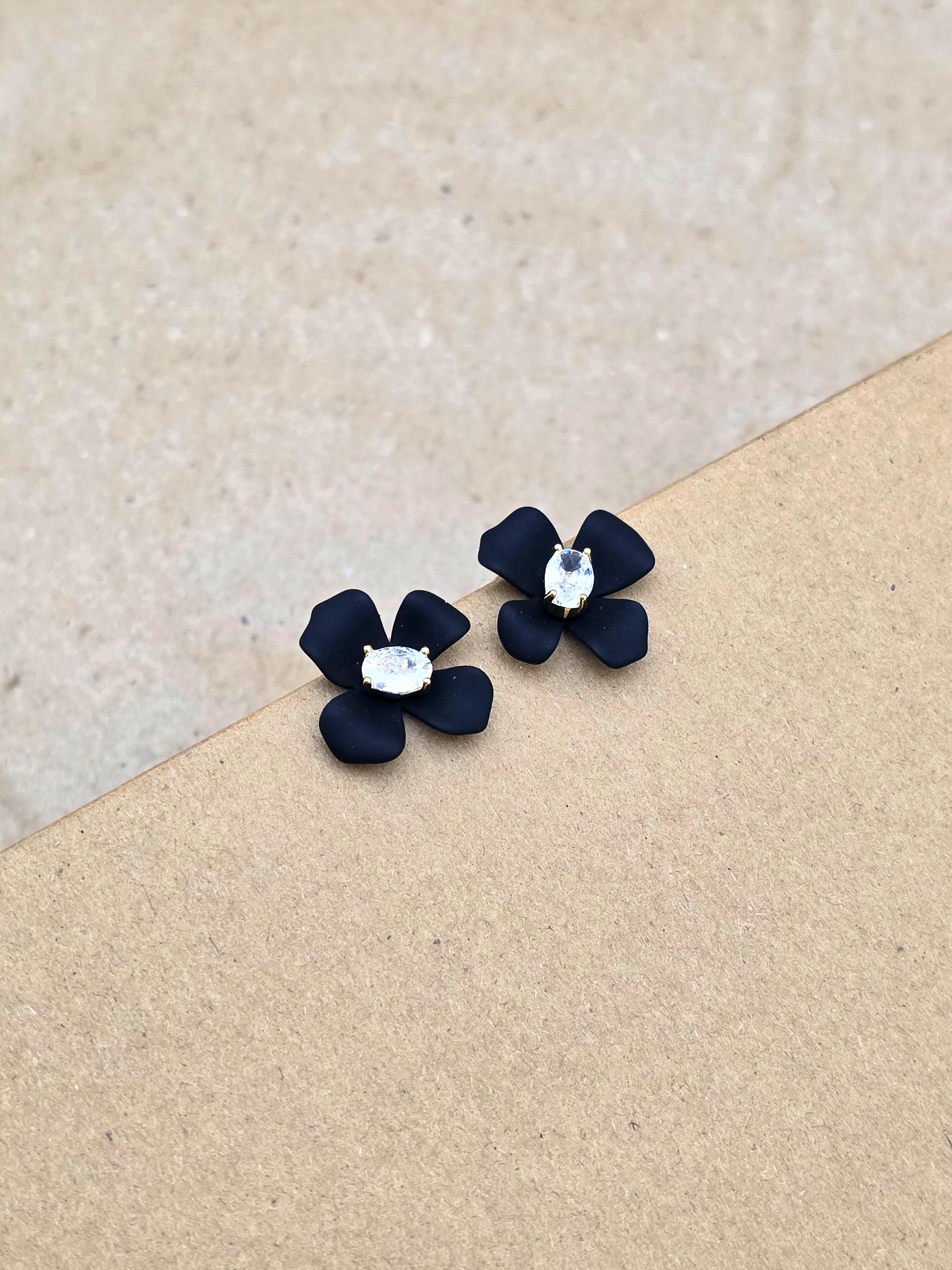 Black Flower Stud Earrings