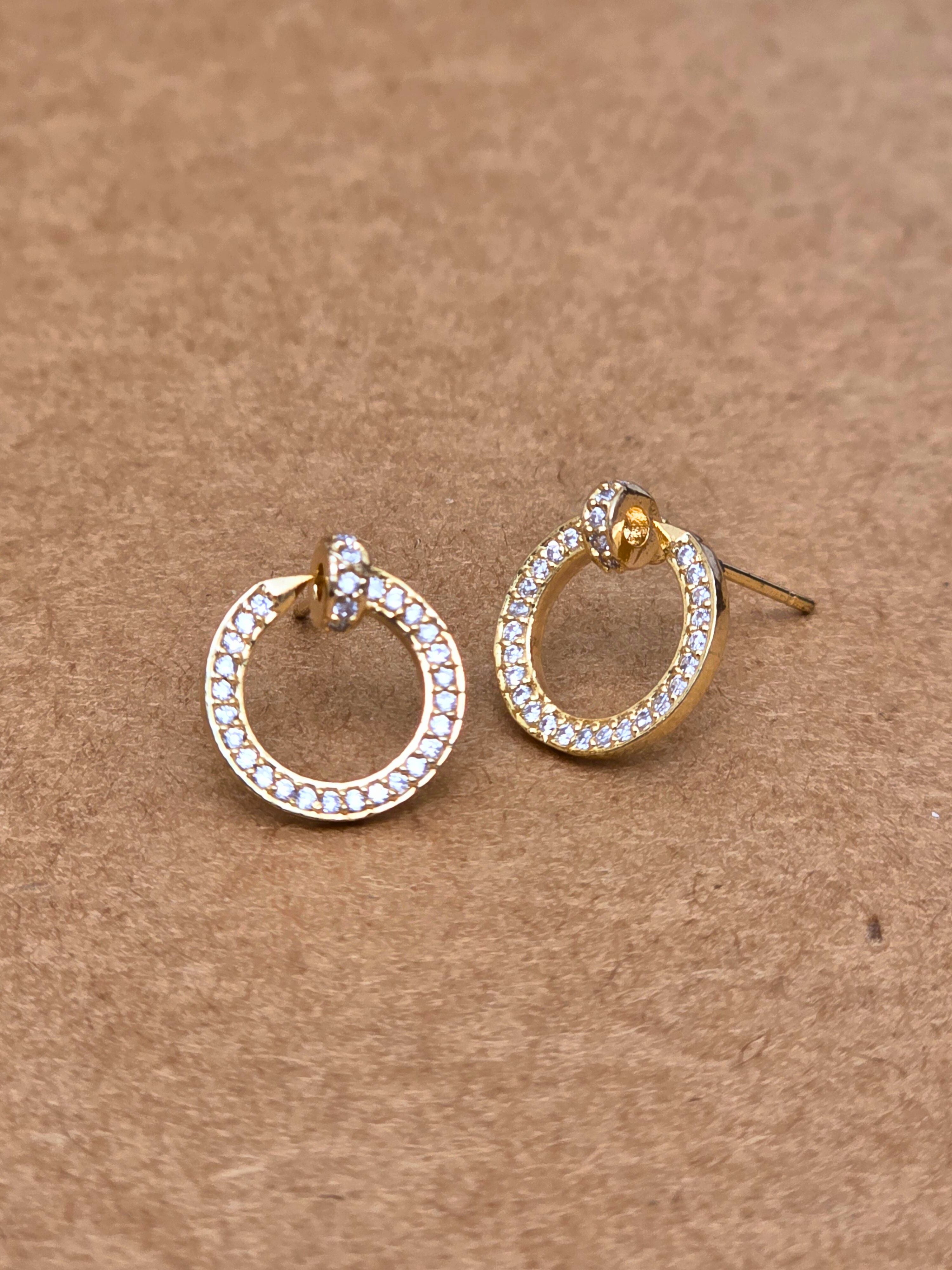 Elegant Gold-Plated Circular Hoop Earrings with Studded Crystals