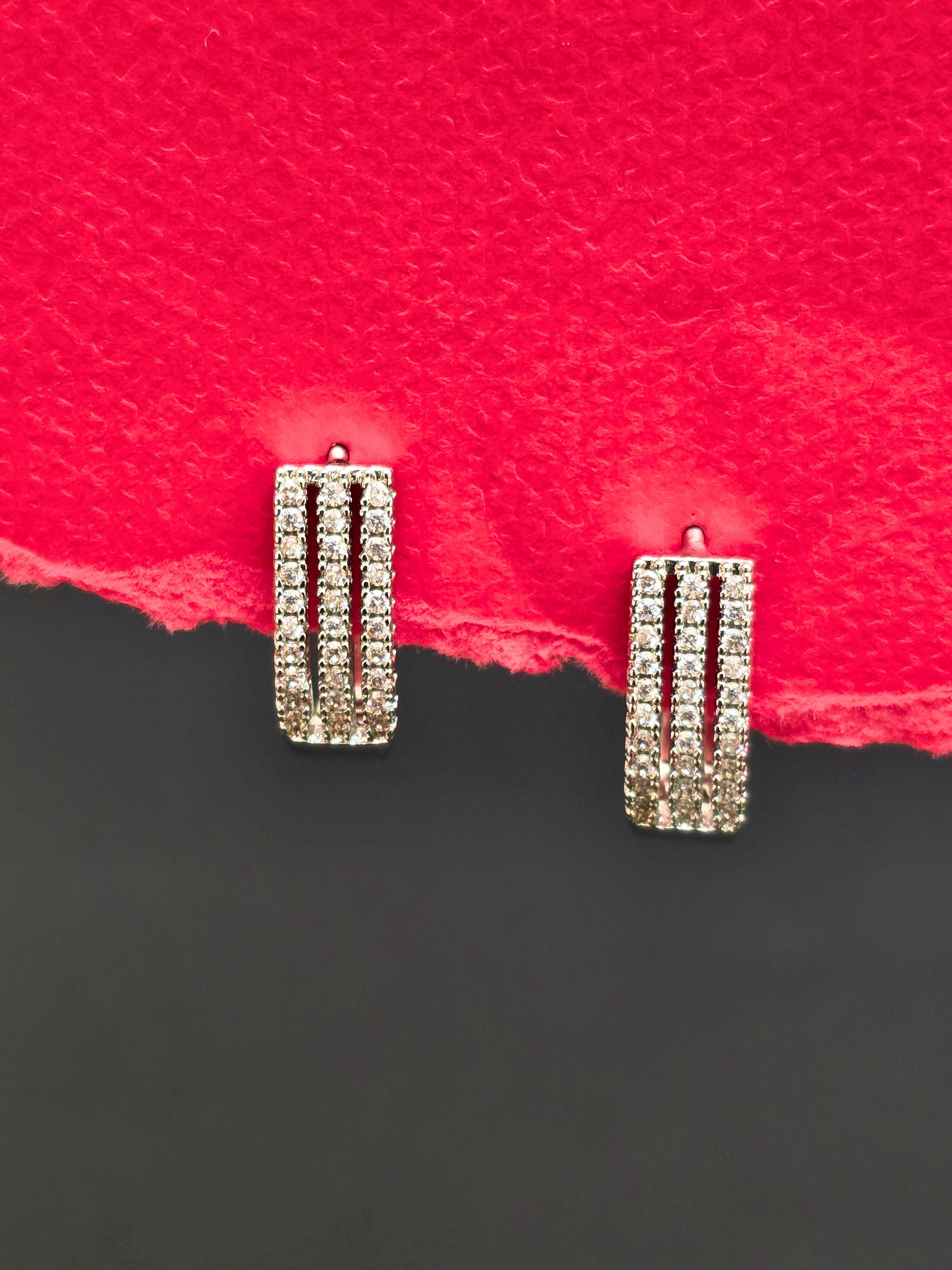 Silver-Toned Cubic Zirconia Stud Earrings