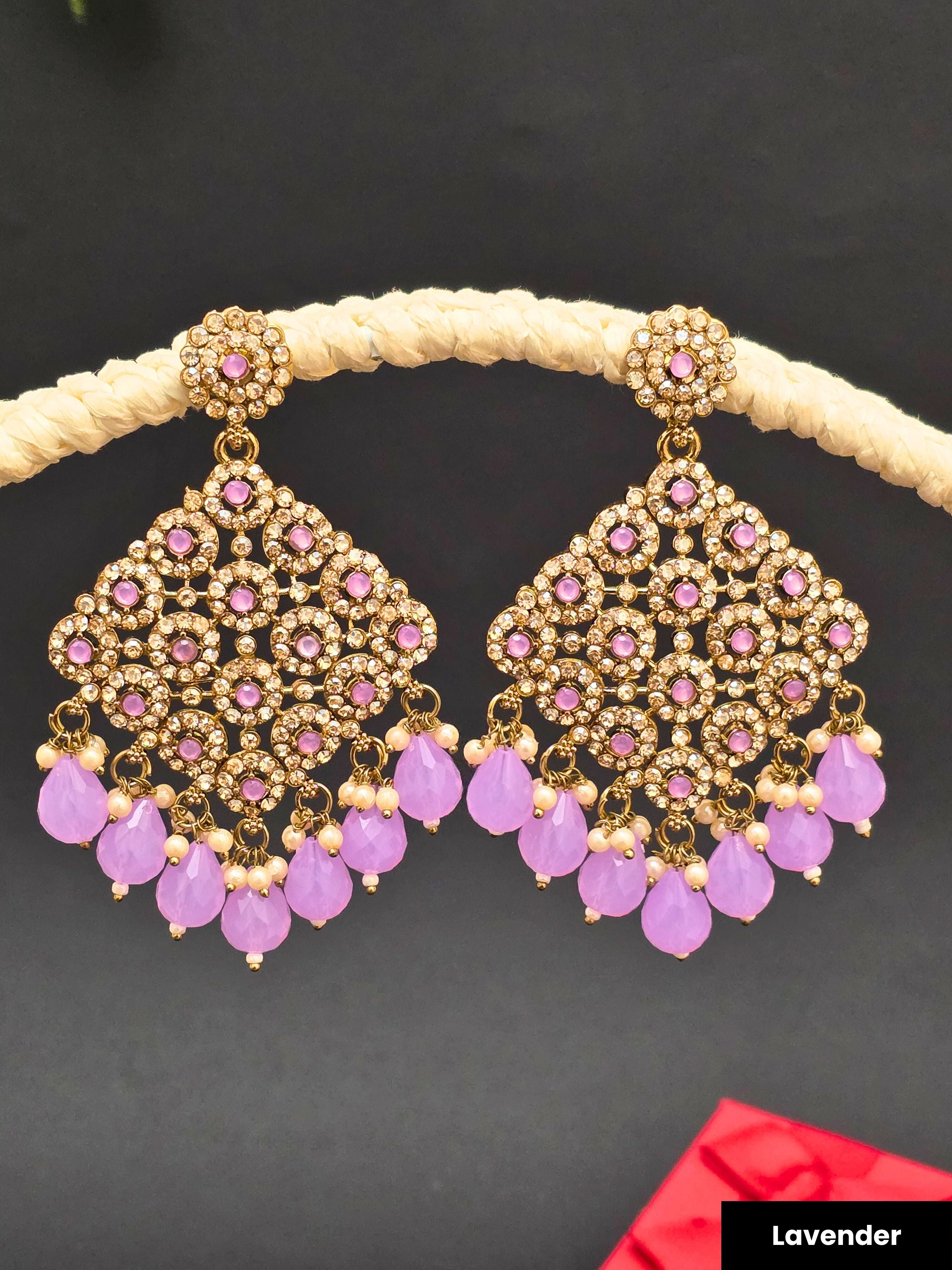Gold Plated Long Ethnic Kundan Earrings