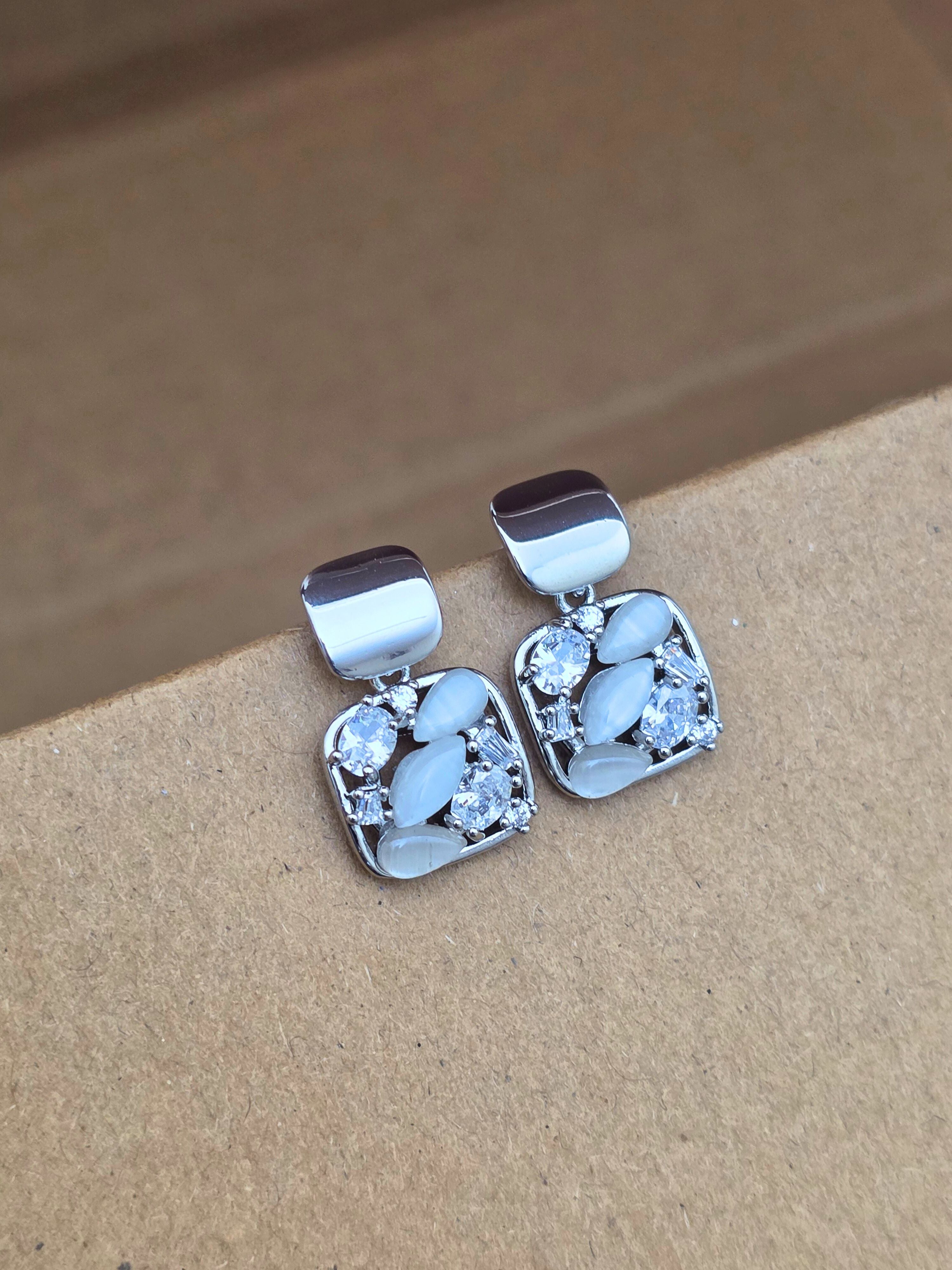 Silver Stud Earrings with Crystal Embellishments