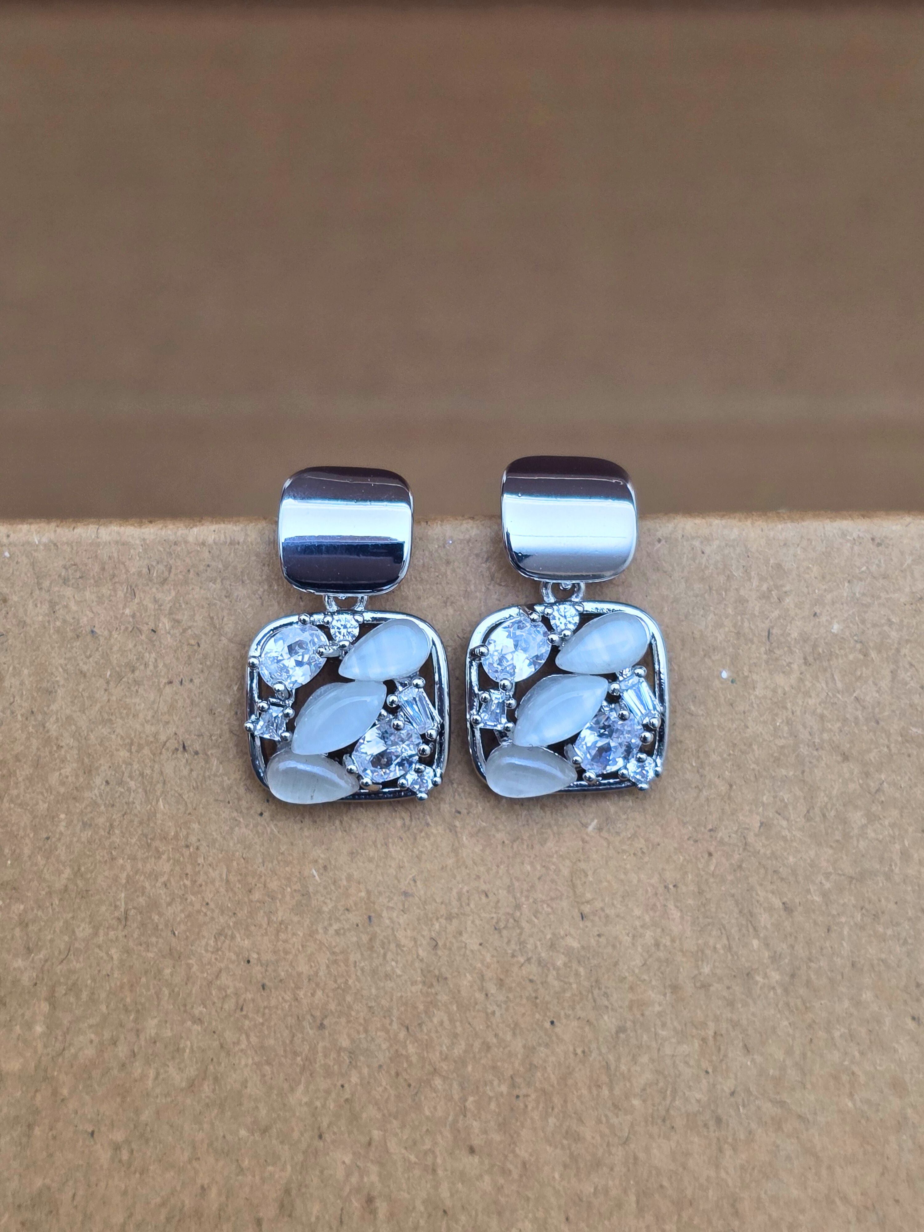 Silver Stud Earrings with Crystal Embellishments