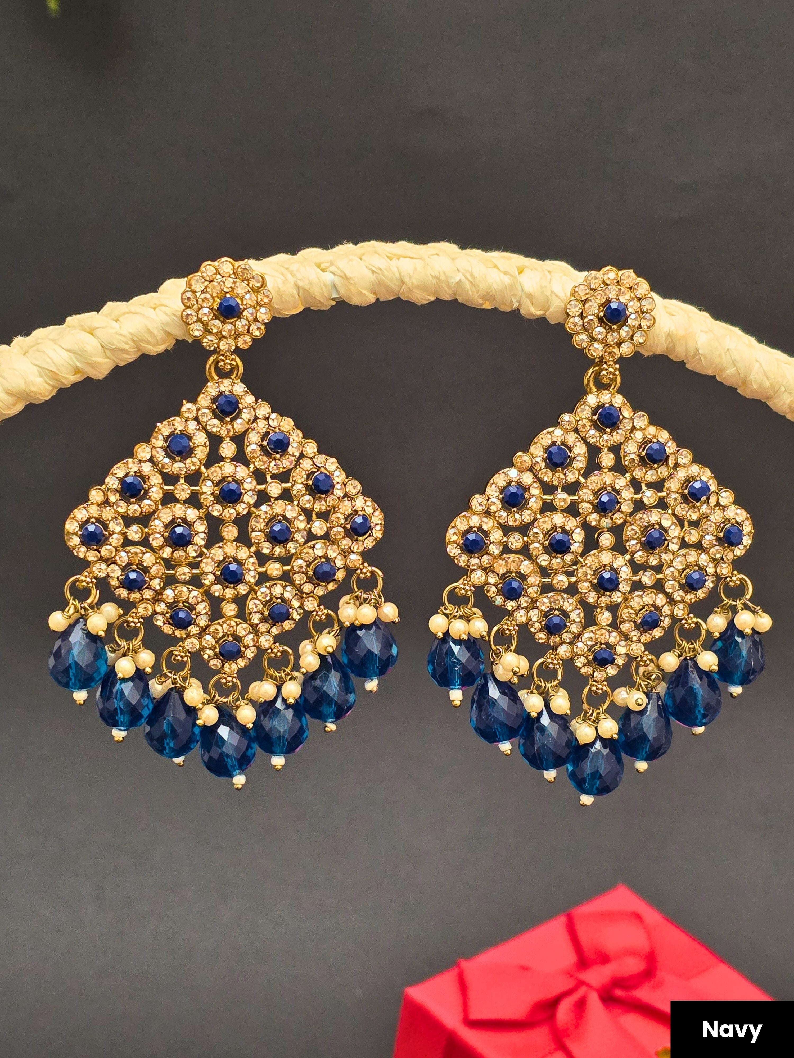 Gold Plated Long Ethnic Kundan Earrings