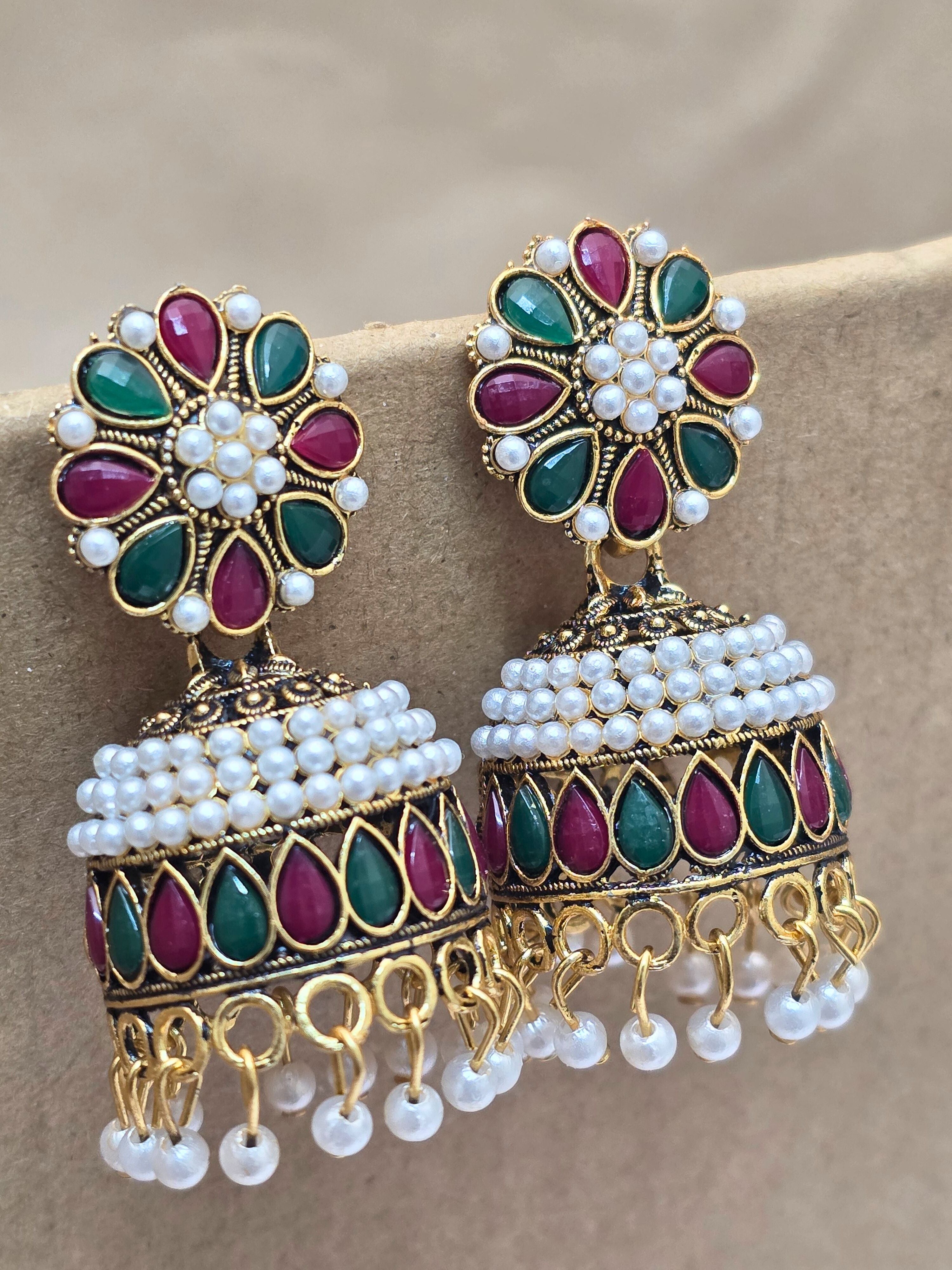Pearl-Embedded Jhumka Earrings for Women and Girls (Wedding & Engagement Jewelry)