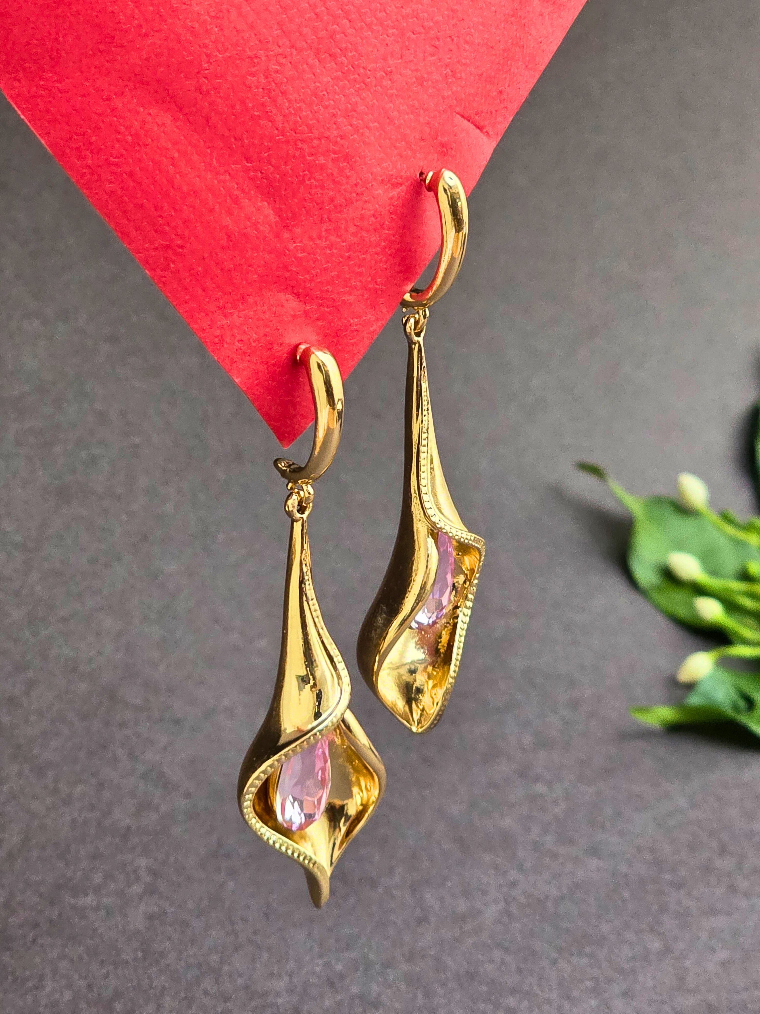 Golden Long Hanging Earrings for Party Look