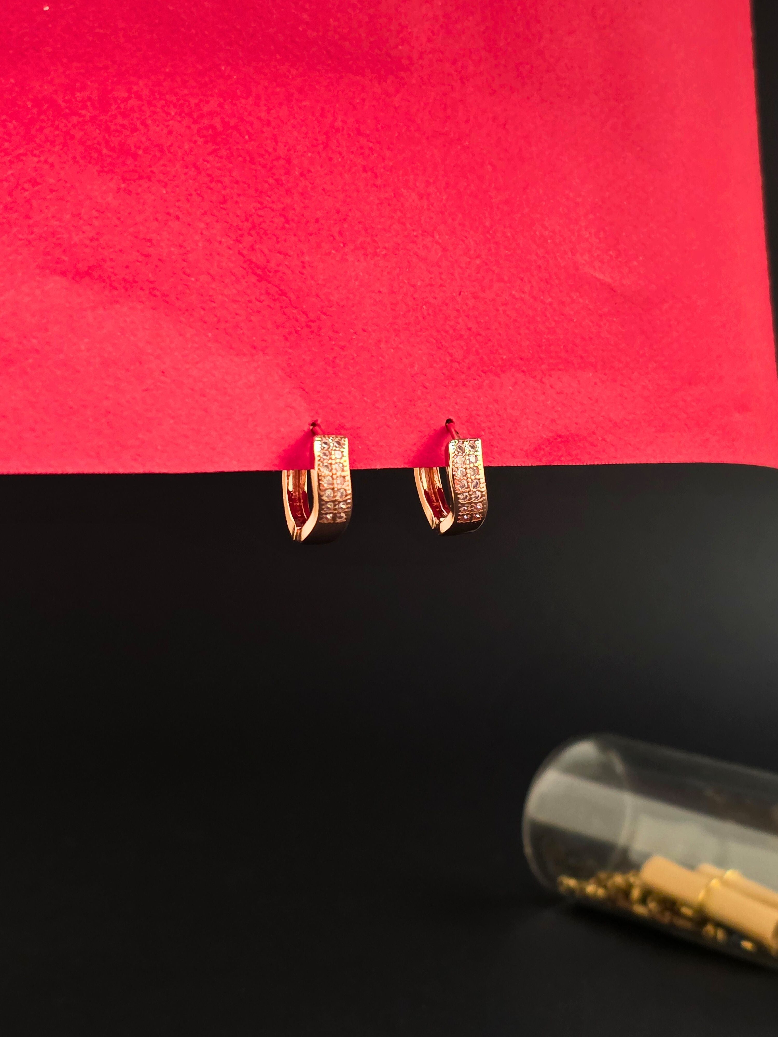 Rose Gold-Plated Cross-Shaped Stud Earrings with Crystal Accents