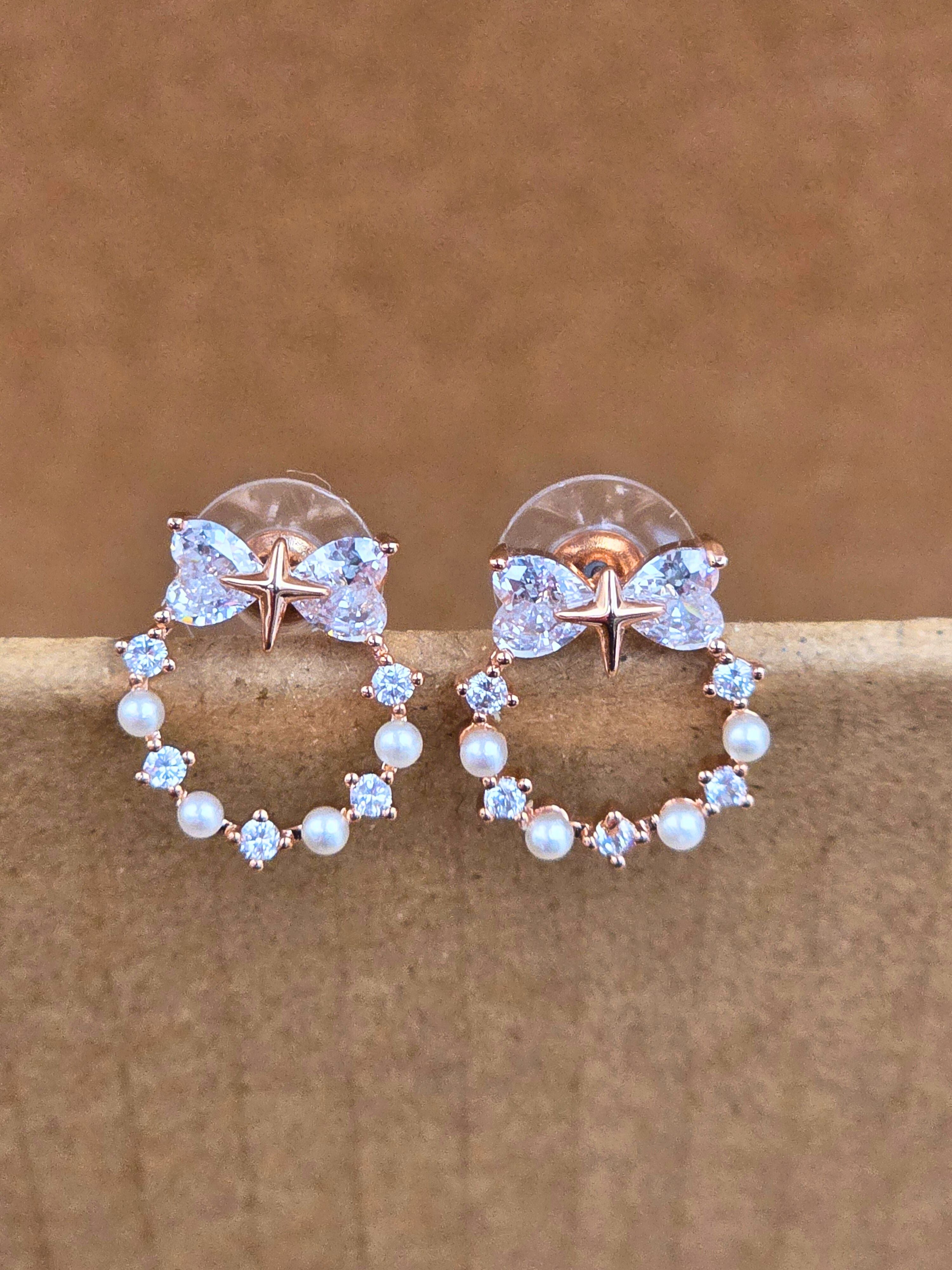 Rosegold Star-Studded Crystal Hoop Earrings