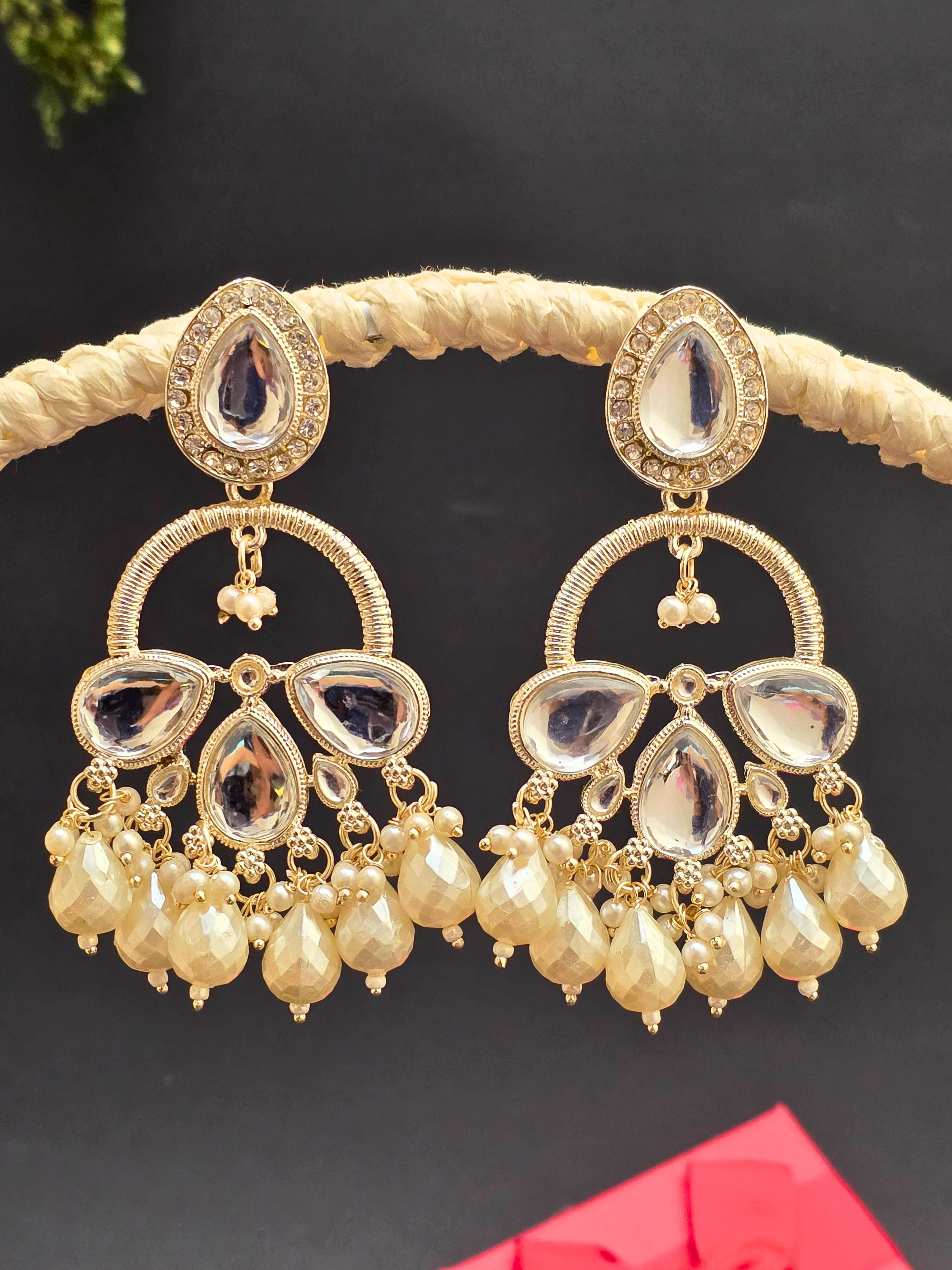 Silver Plated Kundan & Pearl Studded Designer Chandbalis Earrings