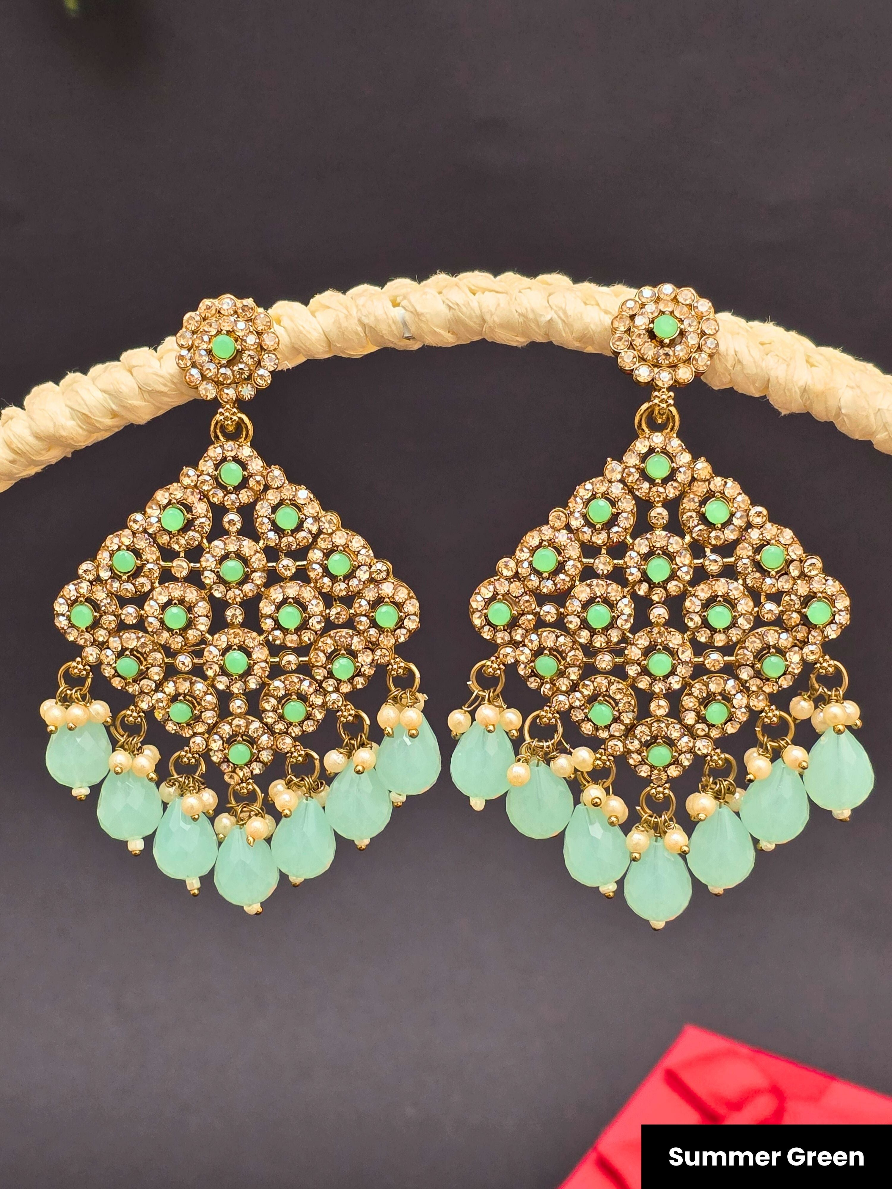 Gold Plated Long Ethnic Kundan Earrings