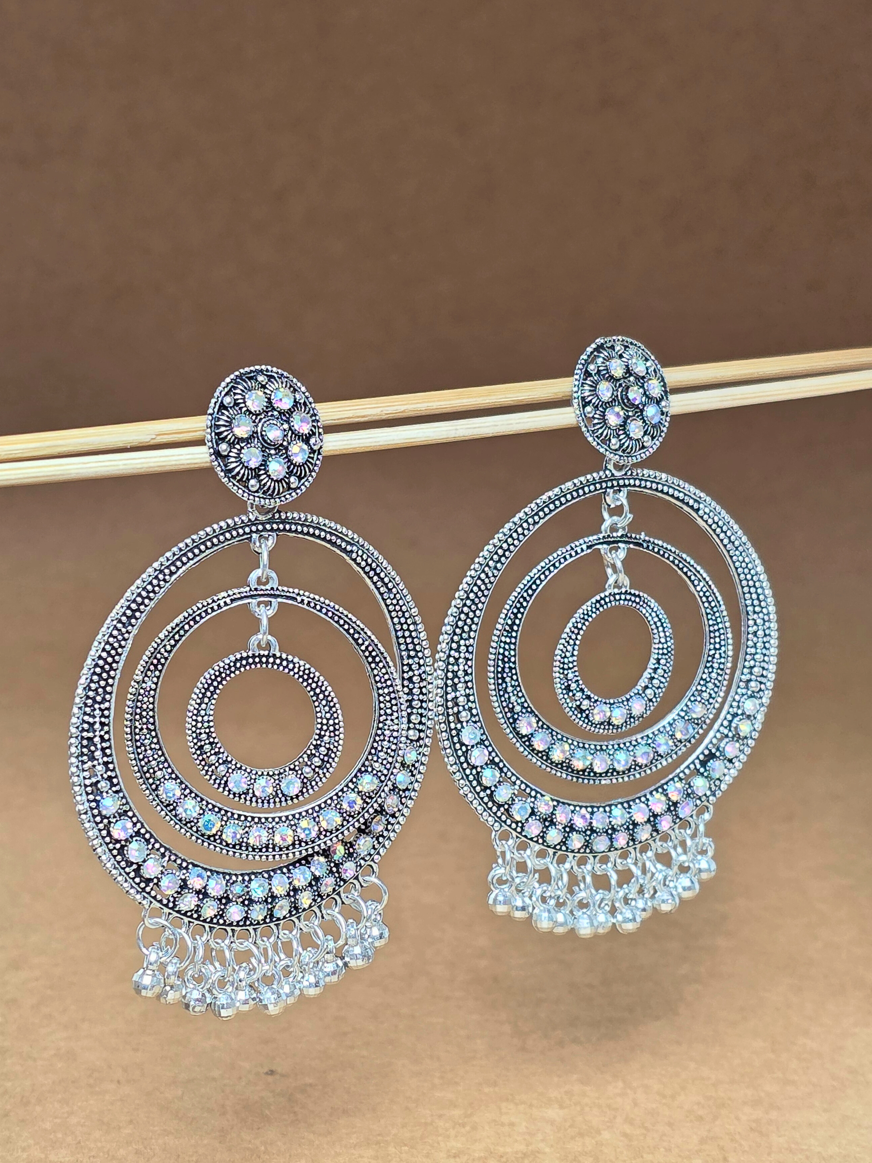 Traditional Festive Black Oxidized Big Jhumka Earrings for Girls (Alloy Chandbali Earrings)