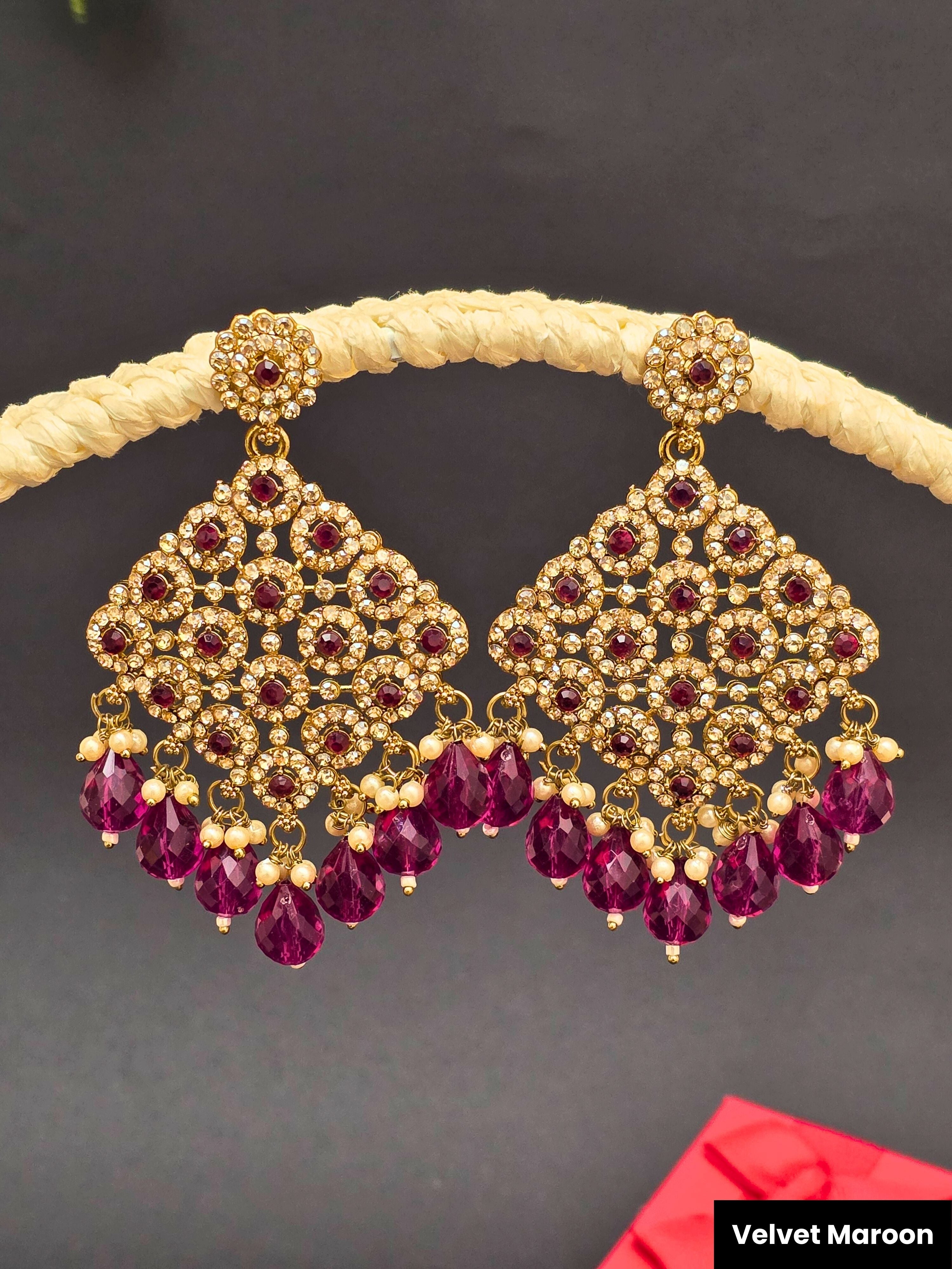 Gold Plated Long Ethnic Kundan Earrings