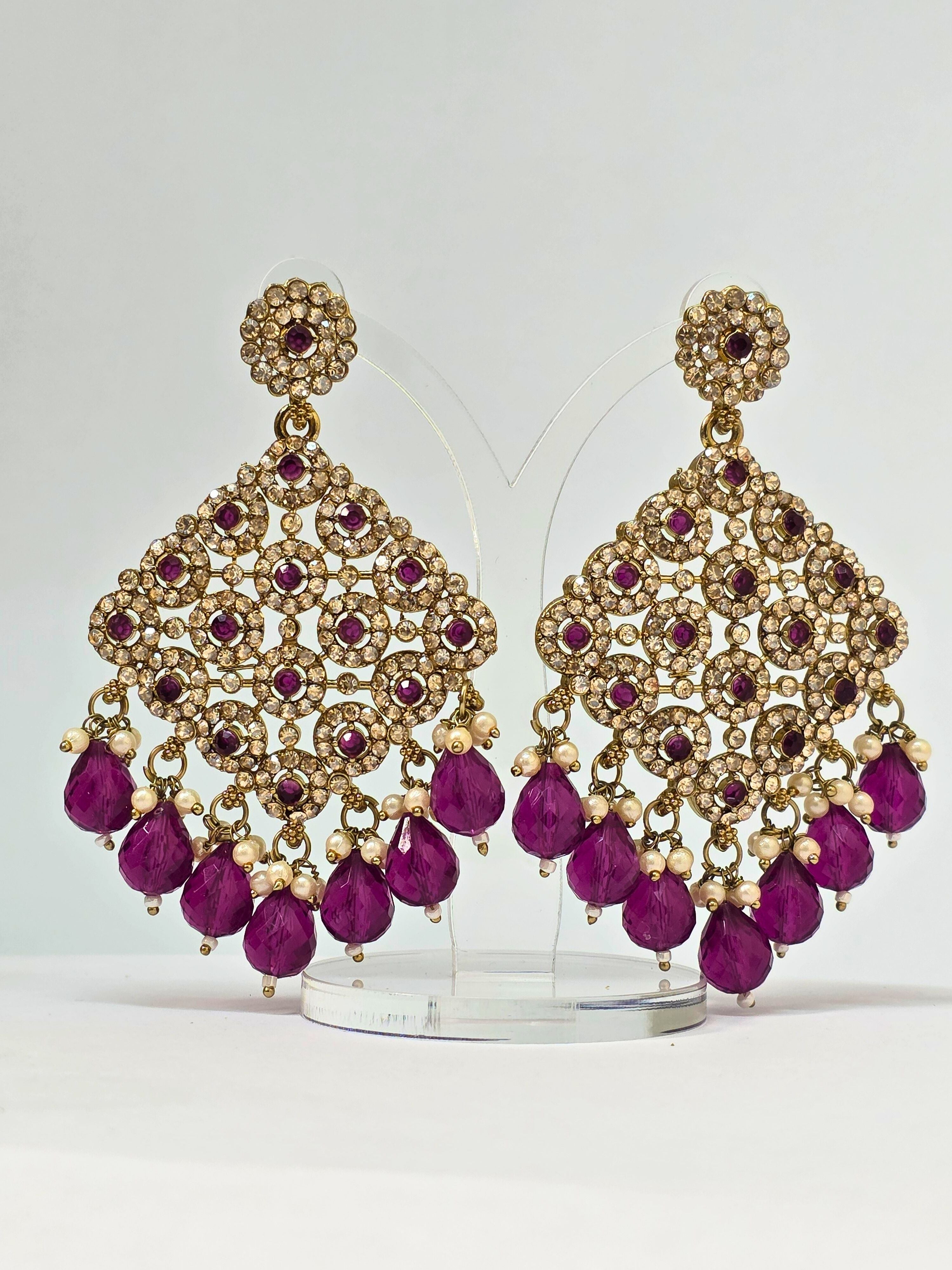 Gold Plated Long Ethnic Kundan Earrings