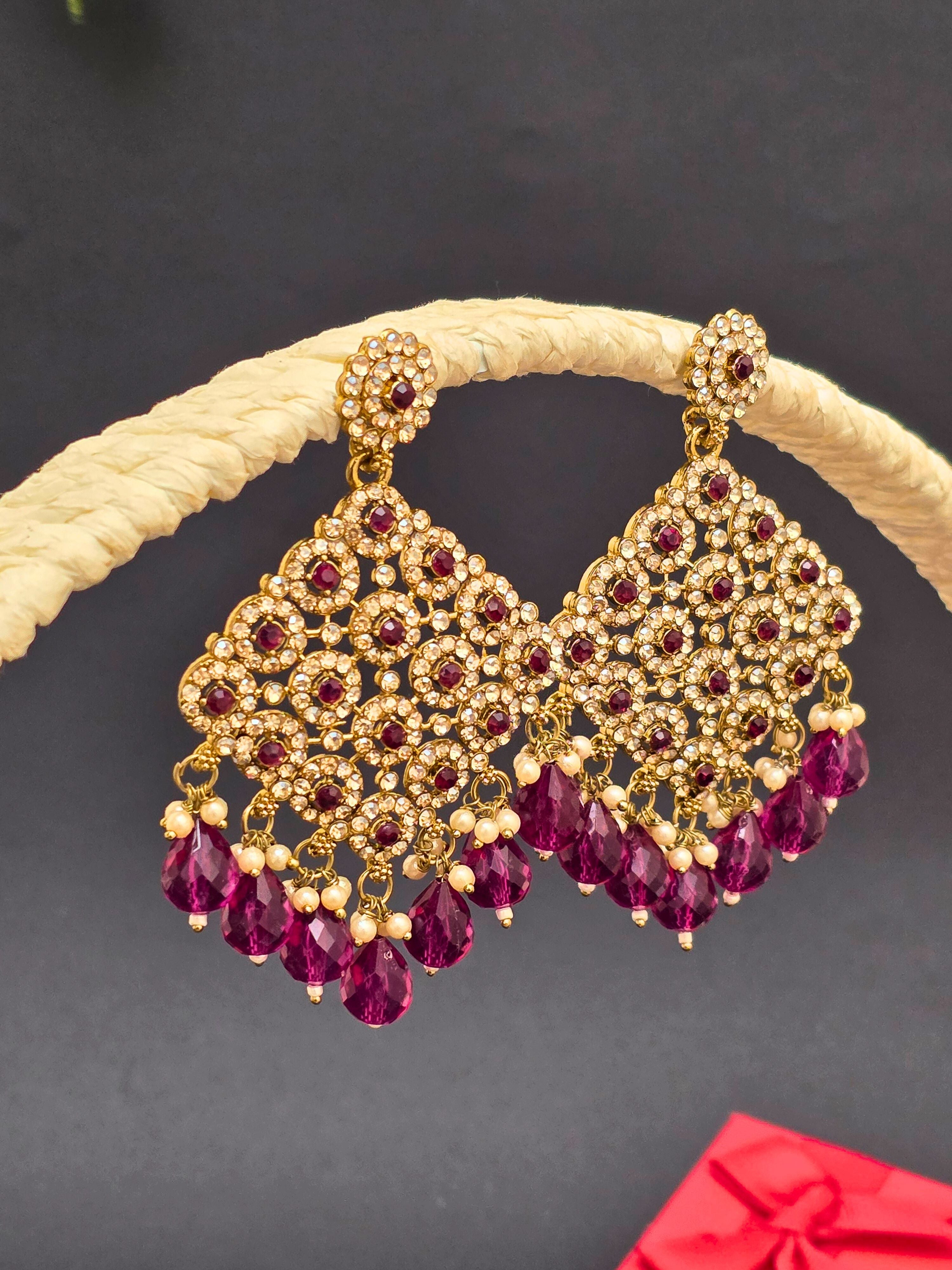 Gold Plated Long Ethnic Kundan Earrings