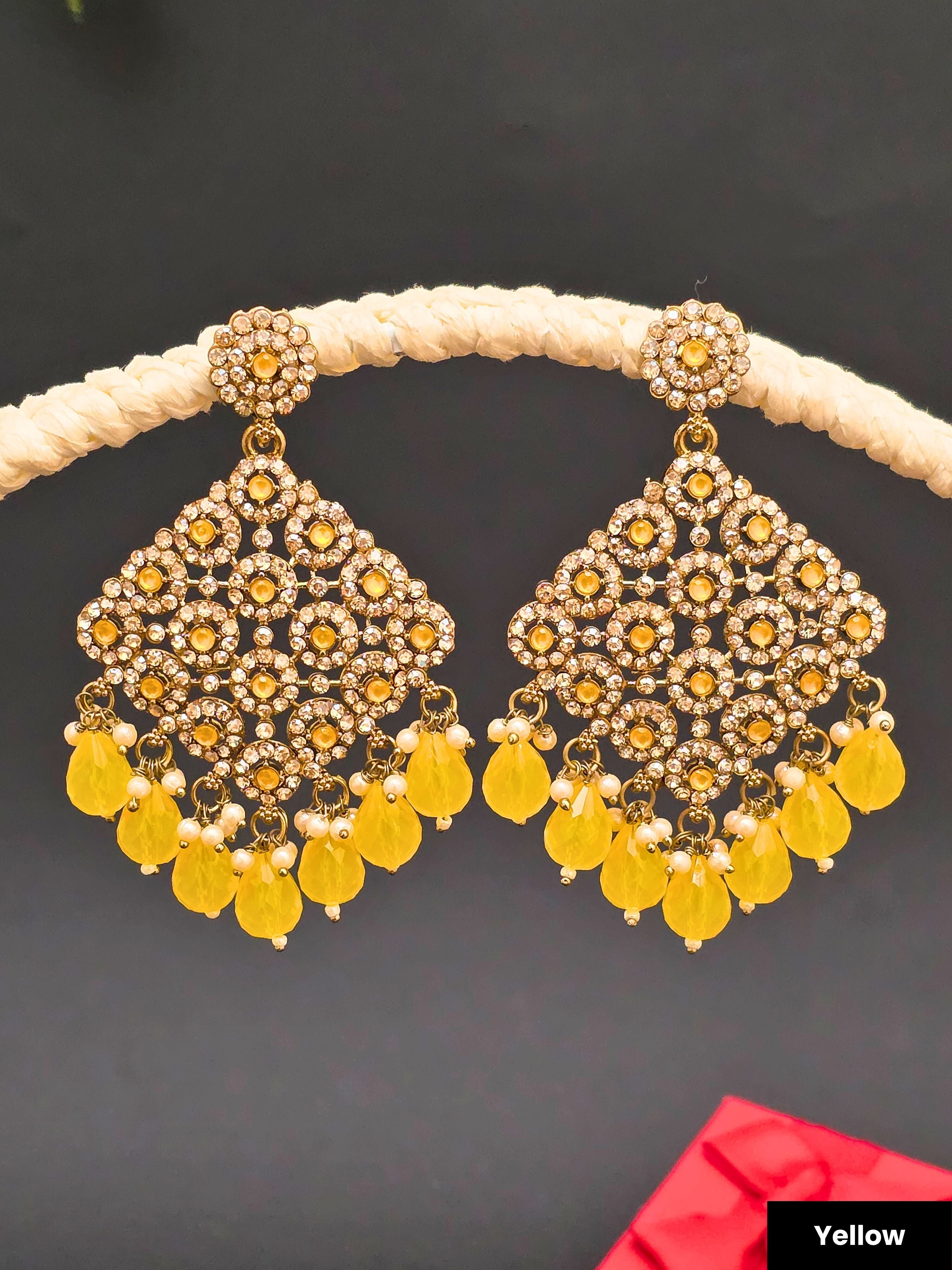 Gold Plated Long Ethnic Kundan Earrings