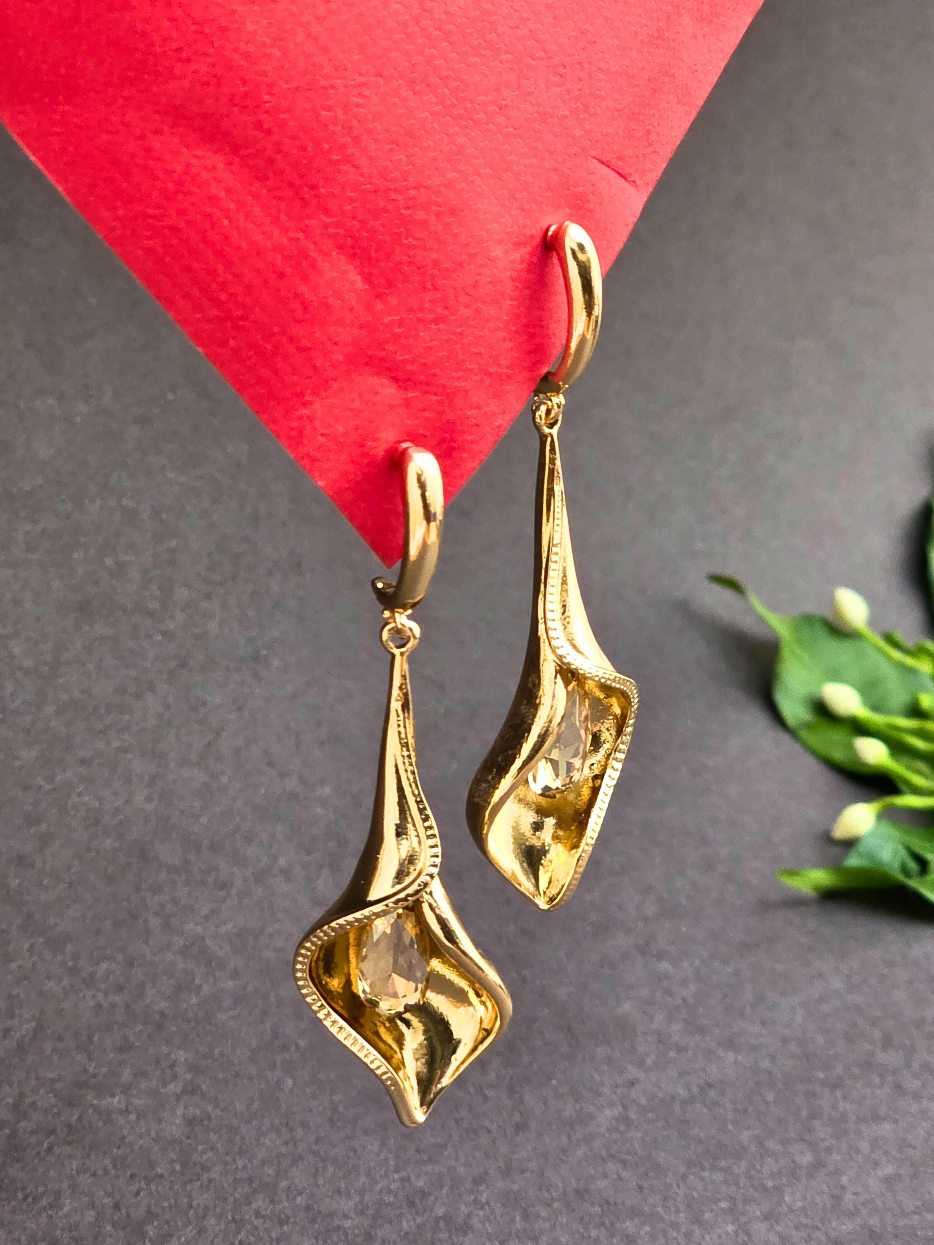 Golden Long Hanging Earrings for Party Look