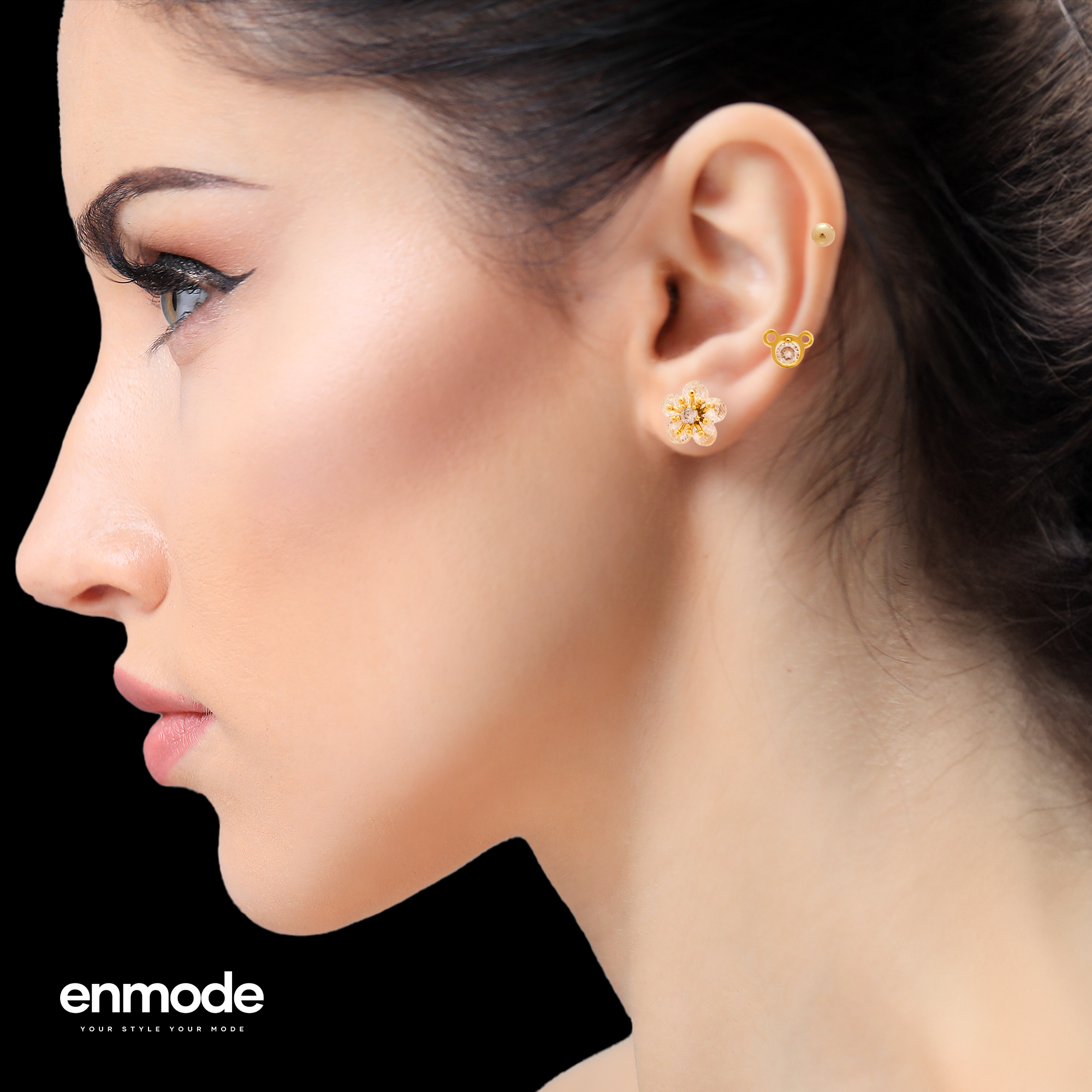 Delicate Floral, Bear, and Classic Stud Earrings Set