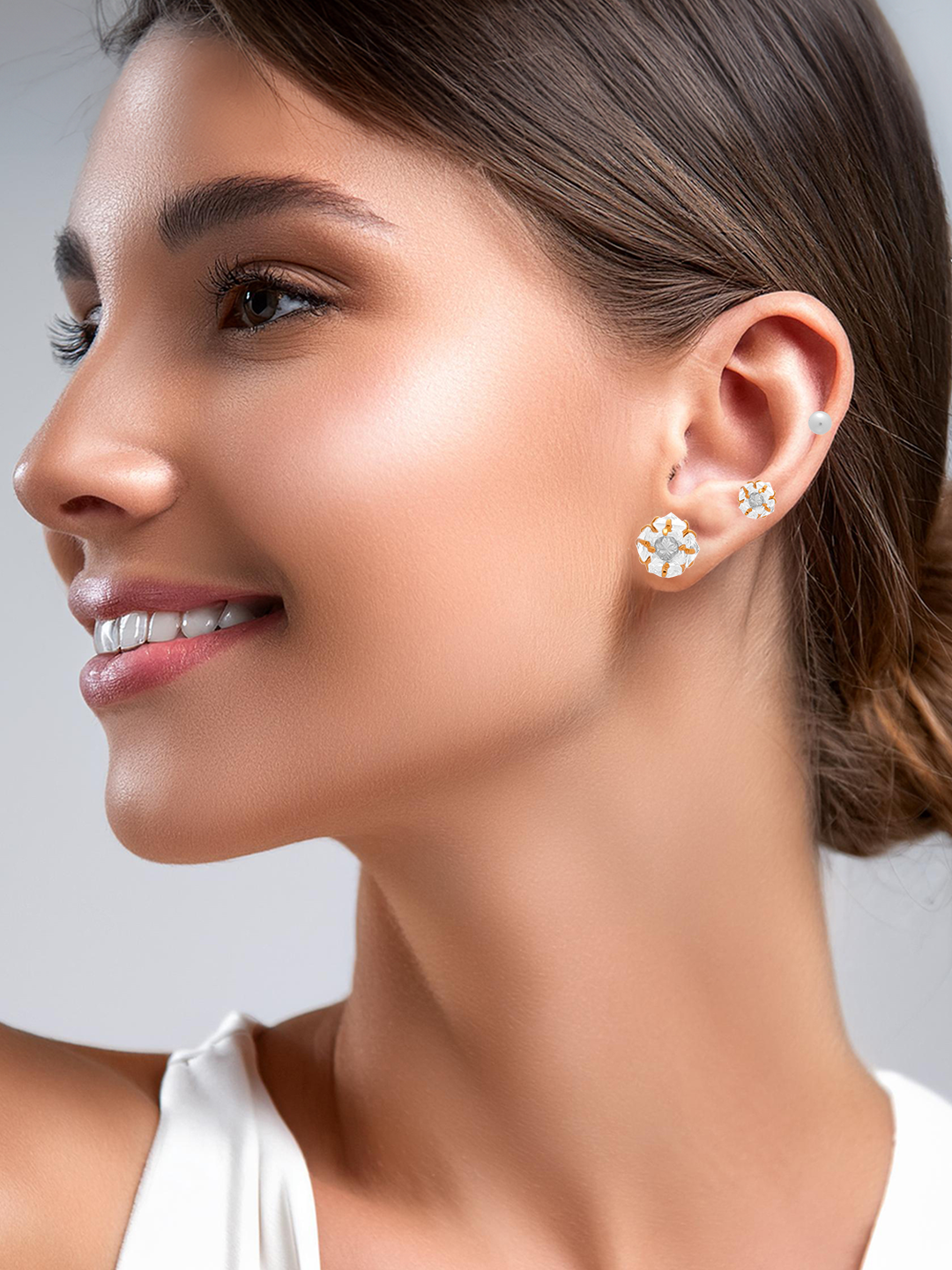Floral and Geometric Stud and Drop Earrings Set