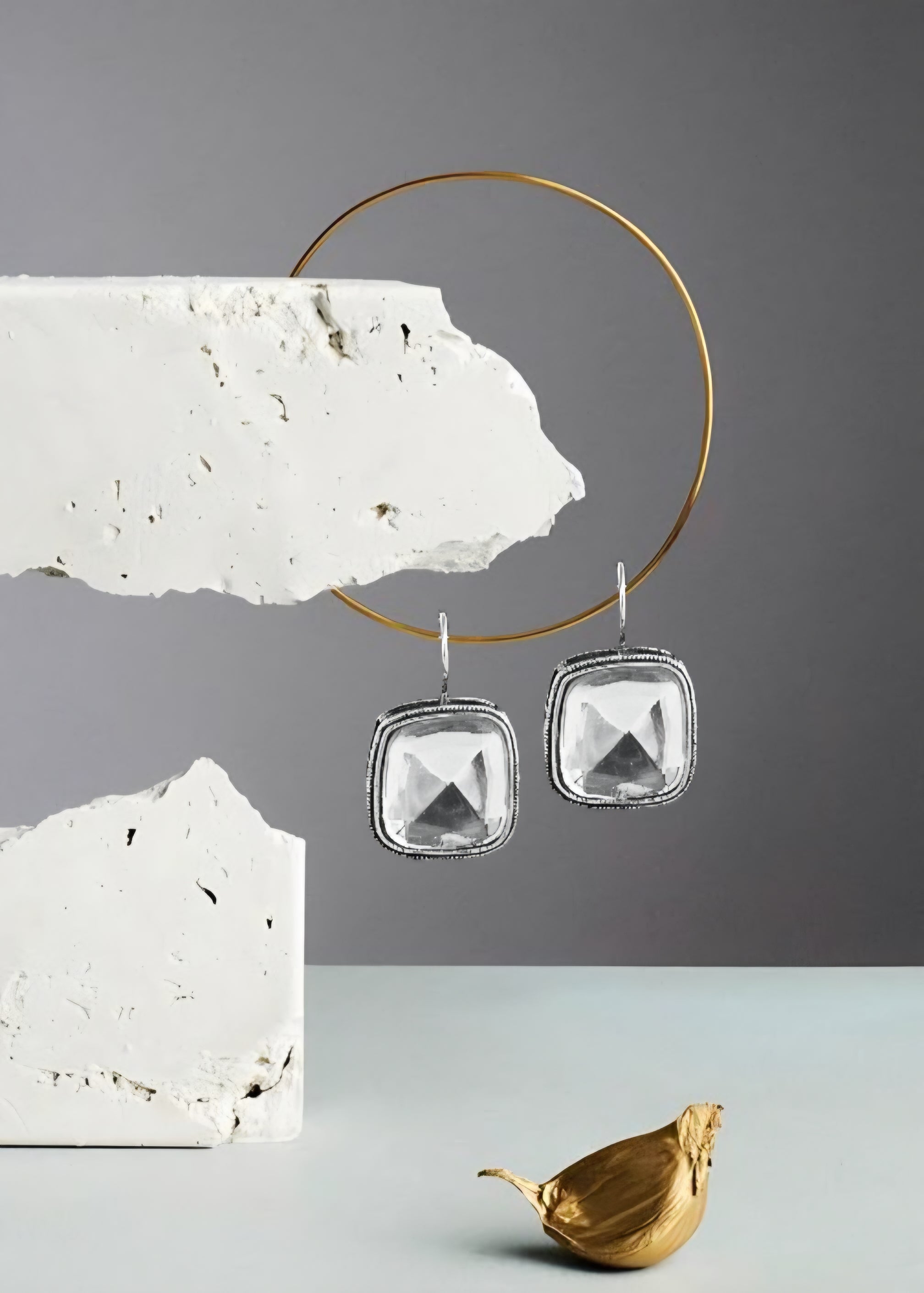 Square Shape Hoop Earrings with Monalisa Stone – Elegant & Stylish