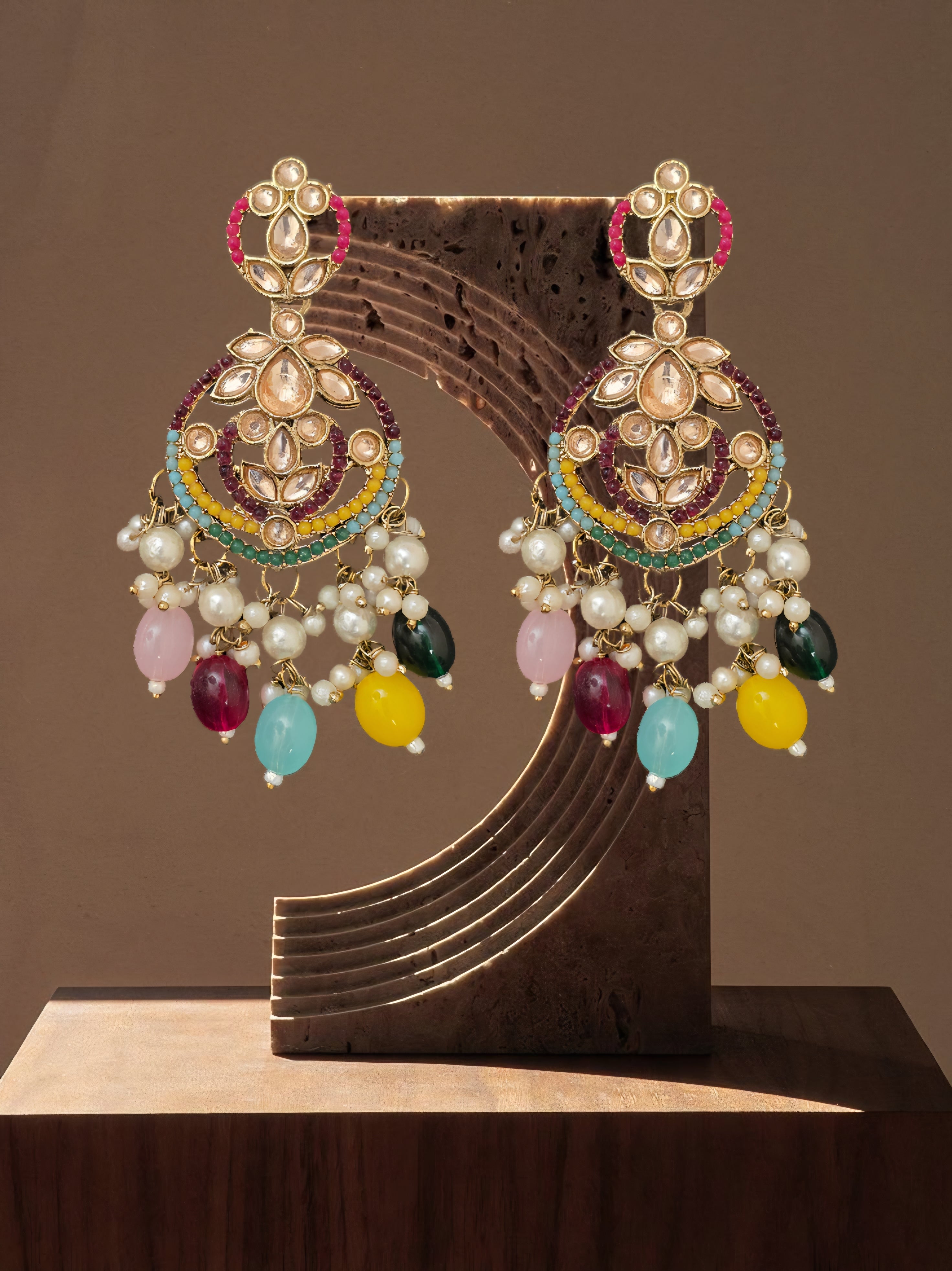 Mehandi Finish Multicolour Pakistani Kundan Premium Quality Earrings