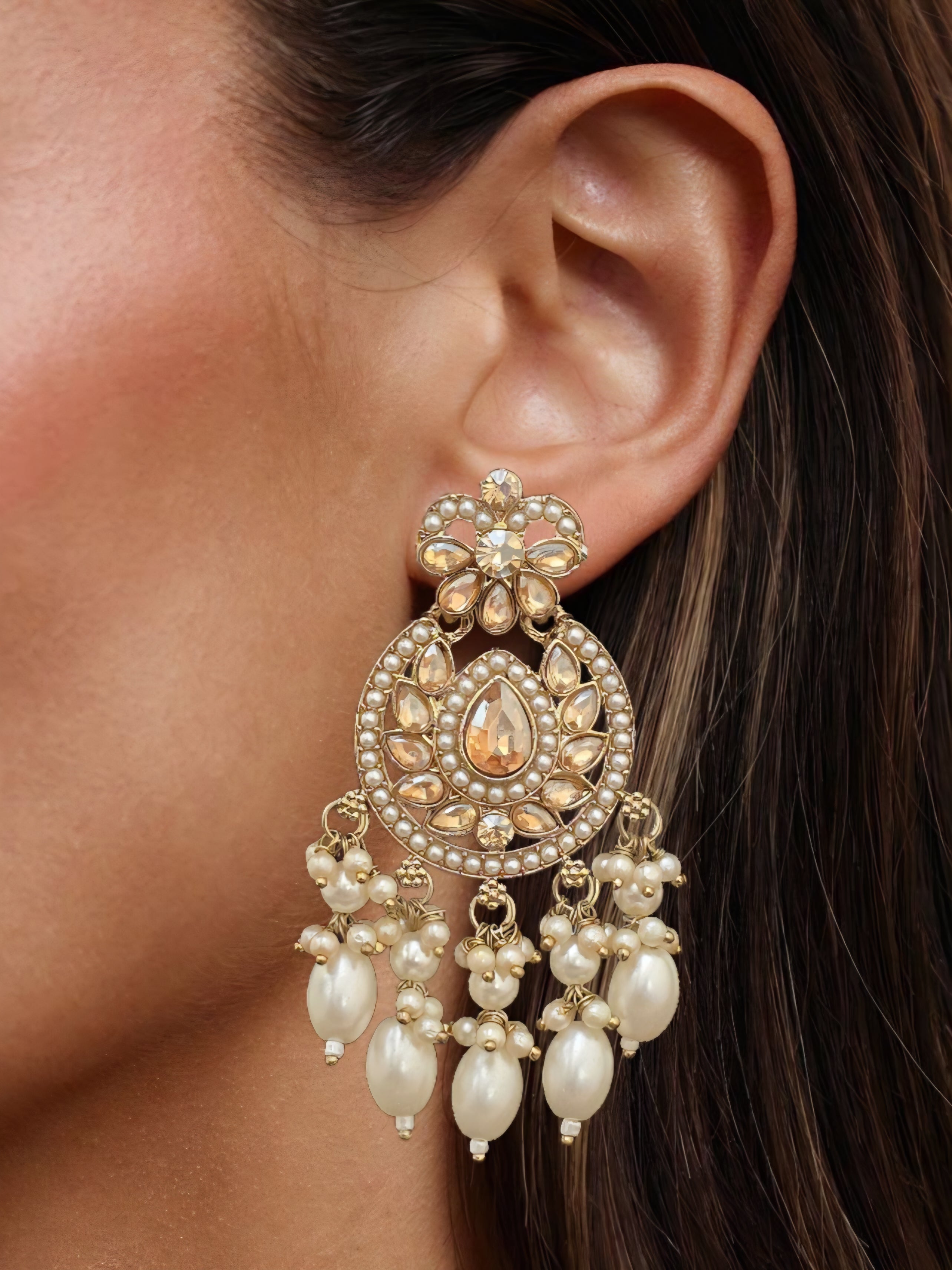 Gold Plated white Kundan Earrings for women