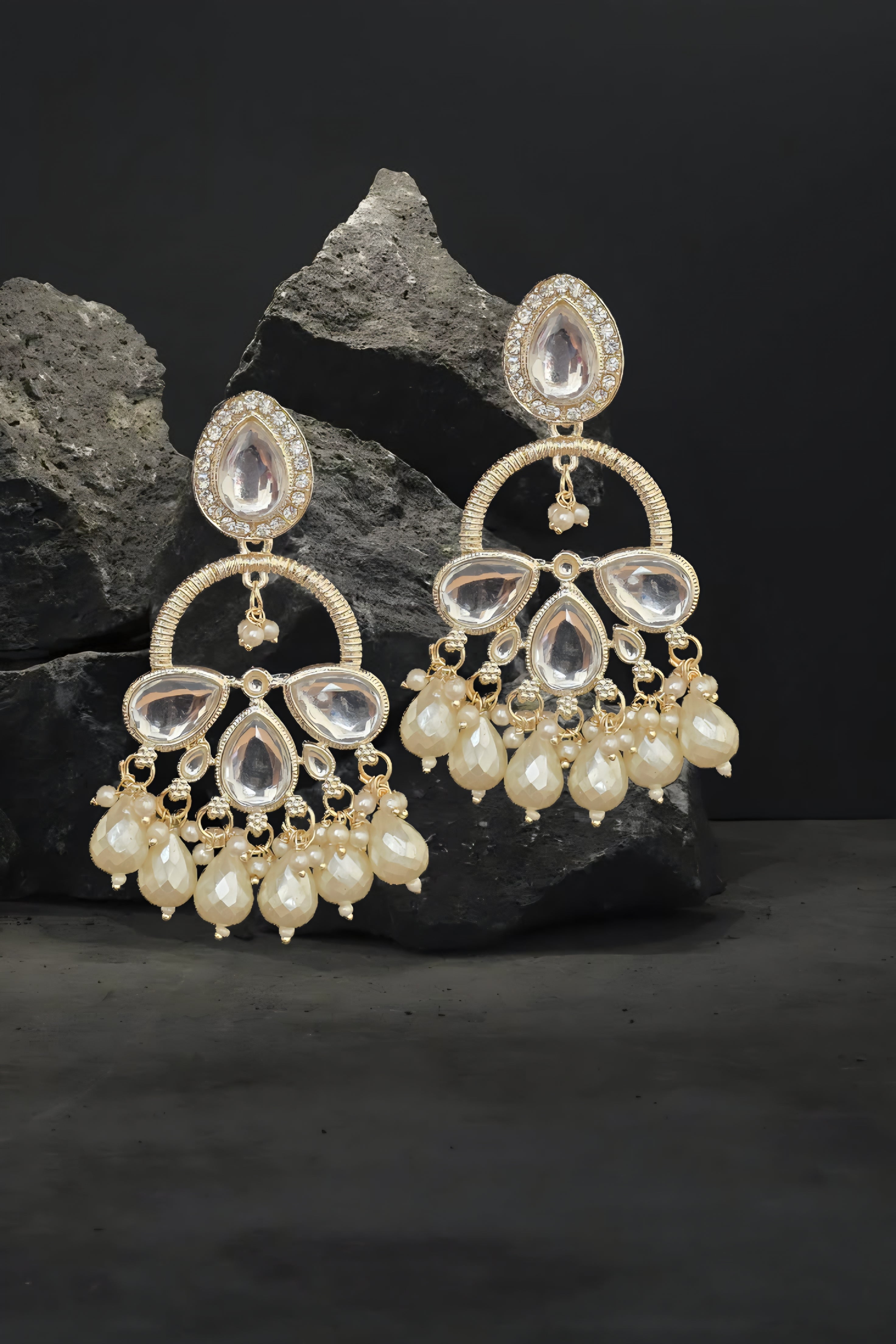 Silver Plated Kundan & Pearl Studded Designer Chandbalis Earrings